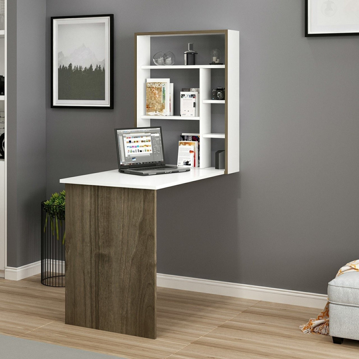 Birou Magicbox, Alb - Stejar, 77x58x75 cm
