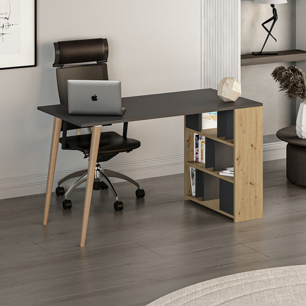 Birou Pina, Diverse culori, 120x60x74 cm - Antracit - Stejar | SKU: 506MNR3338 | Birou Pina, 120x60x74 cm, varianta Antracit - Stejar, produs pentru amenajarea locuinței, disponibil online în România la CasaMob