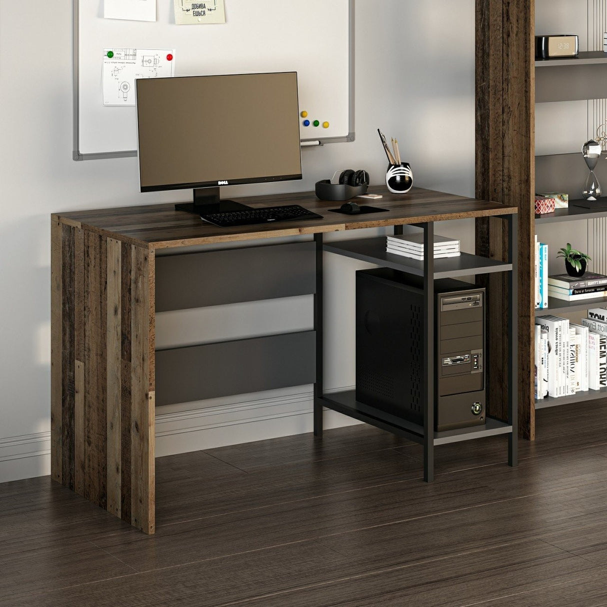 Birou Tiran Shelf, Nuc - Antracit, 120x60x74 cm