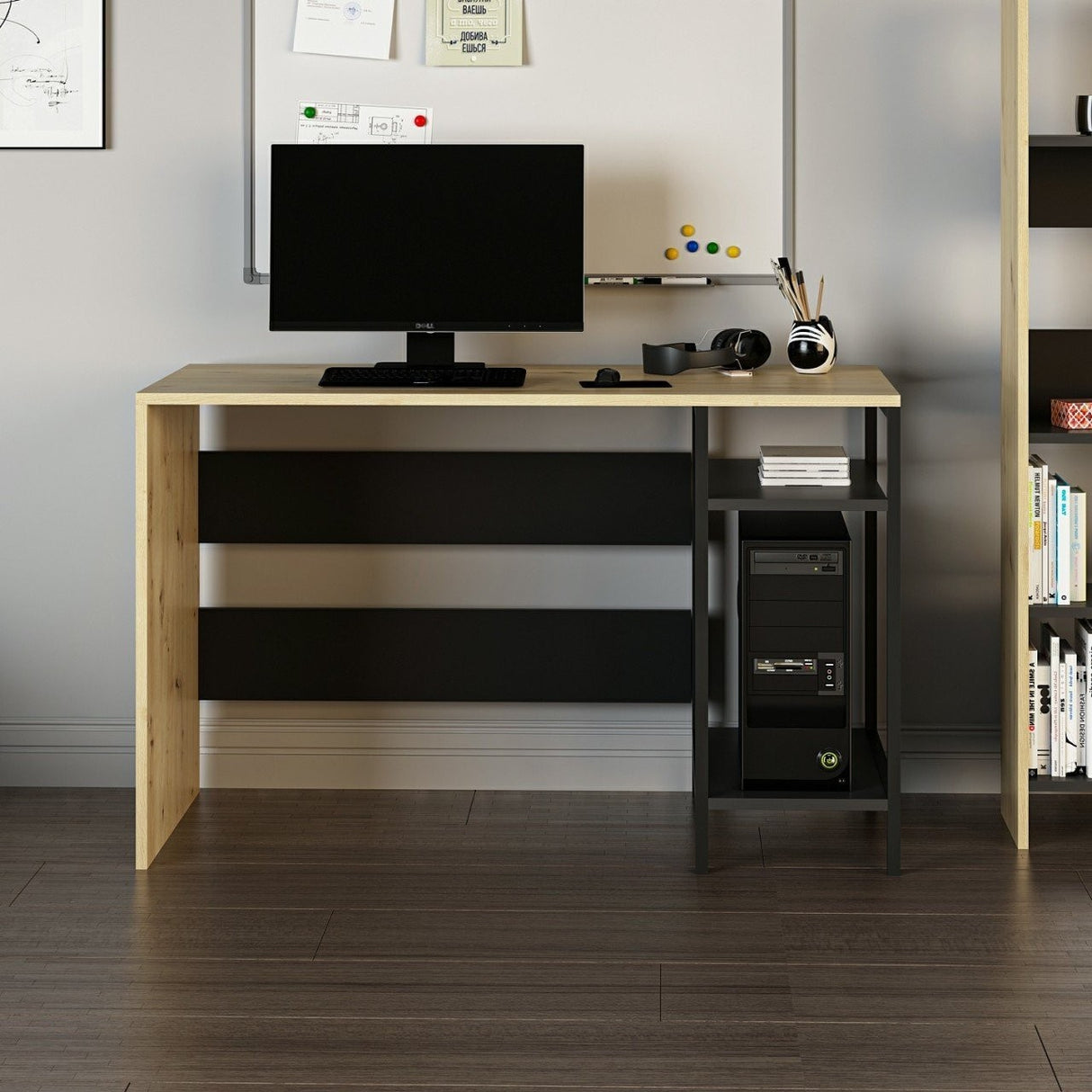 Birou Tiran, Negru - Stejar, 120x60x74 cm