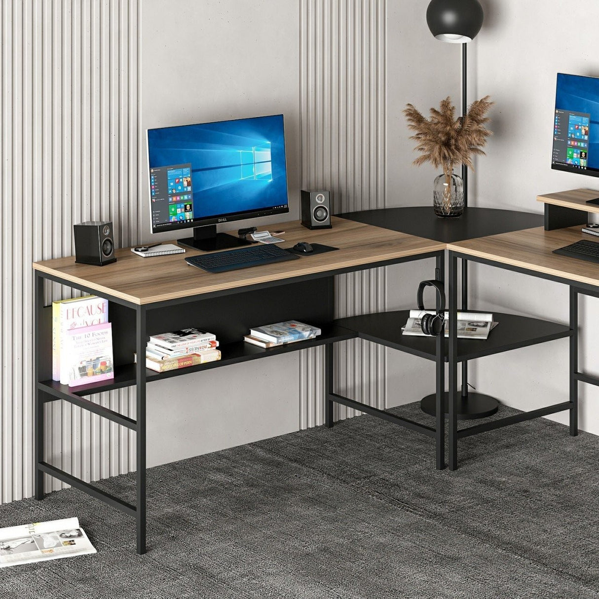 Birou Greta L Matte, Dore - Negru, 180x60x74 cm