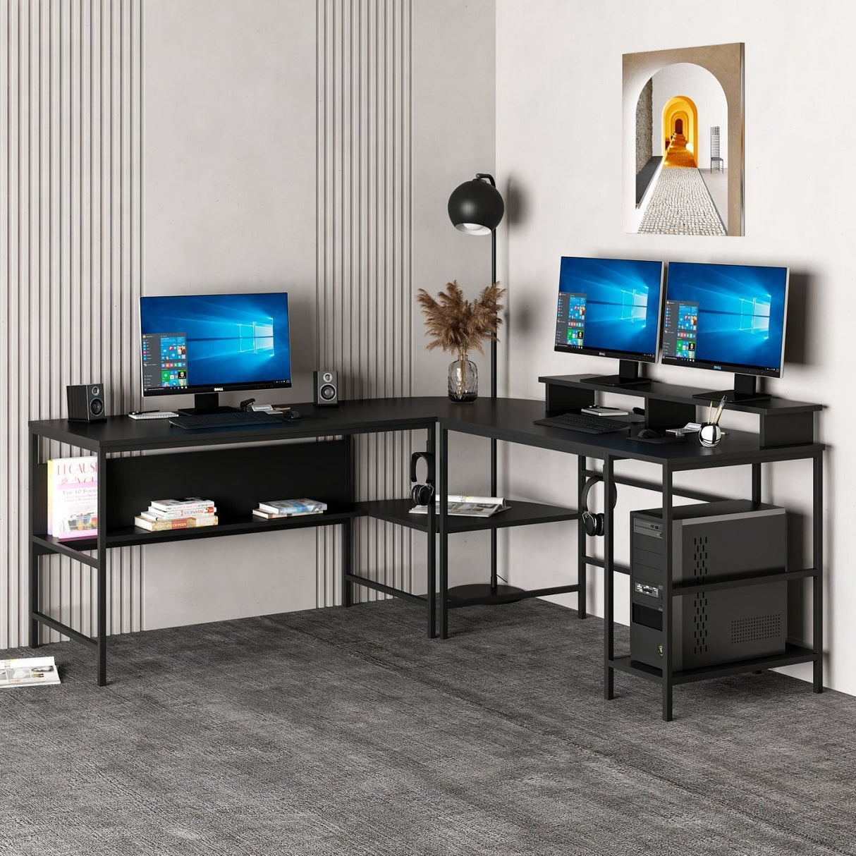 Birou Greta Matte - 7042, Negru, 180x60x74 cm