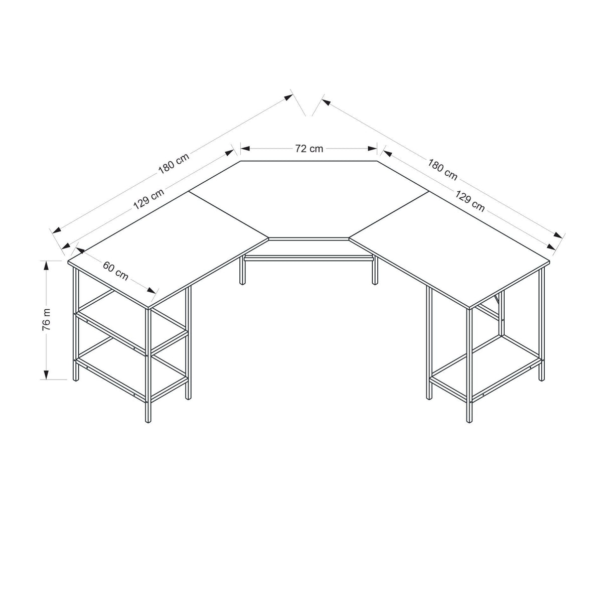 Birou Power L - 8538, Dore, 180x60x76 cm