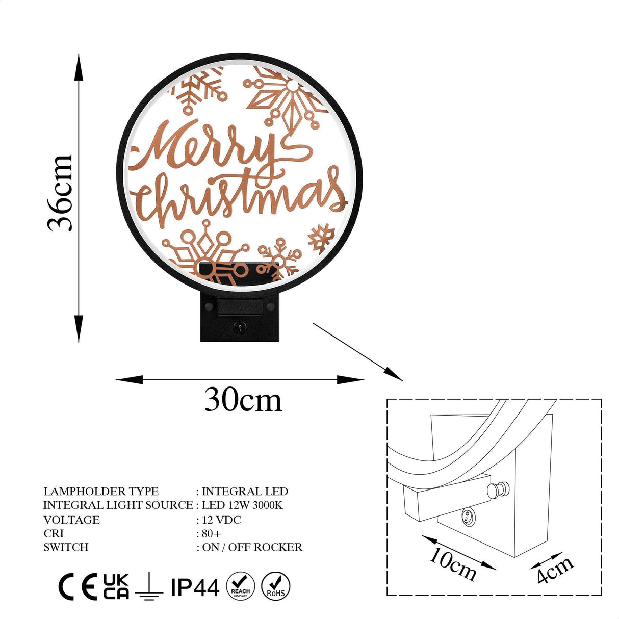 Lampă de perete XMAS21, Negru, 10x10x4 cm
