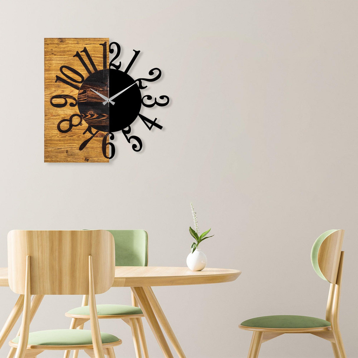 Ceas de perete decorativ din lemn Wooden Clock 7, Nuc, 3x58x58 cm