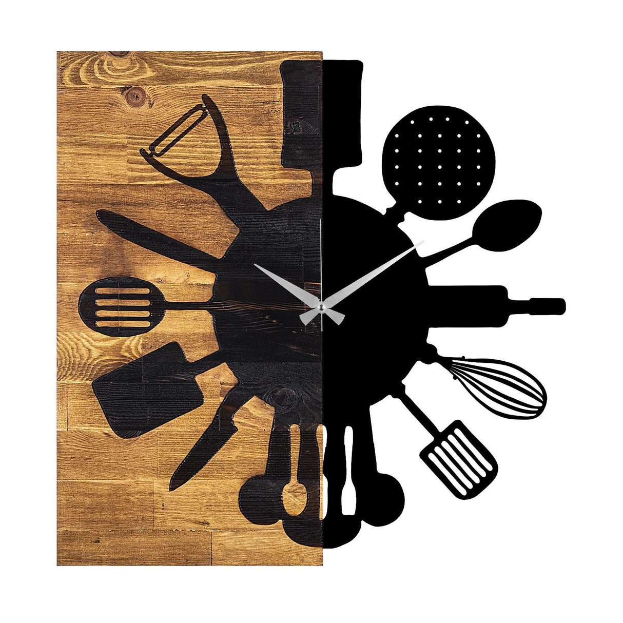 Ceas de perete decorativ din lemn Wooden Clock 32, Nuc, 3x58x60 cm