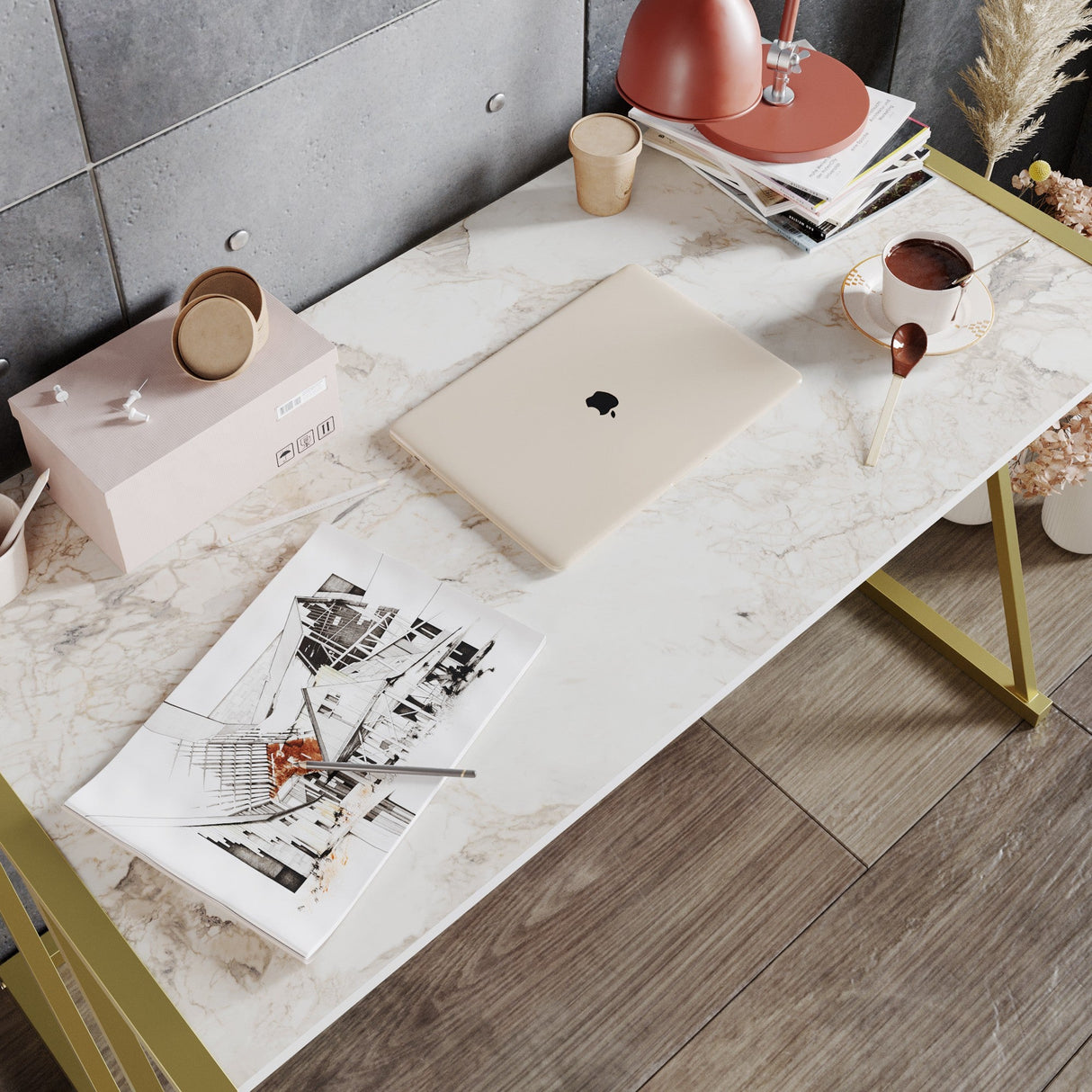 Birou Anemon, Diverse culori, Diverse dimensiuni - Alb - Auriu - 120x60x75 cm | SKU: 541HDL1105 | Birou Anemon, varianta Alb - Auriu - 120x60x75 cm, produs pentru amenajarea locuinței, disponibil online în România la CasaMob