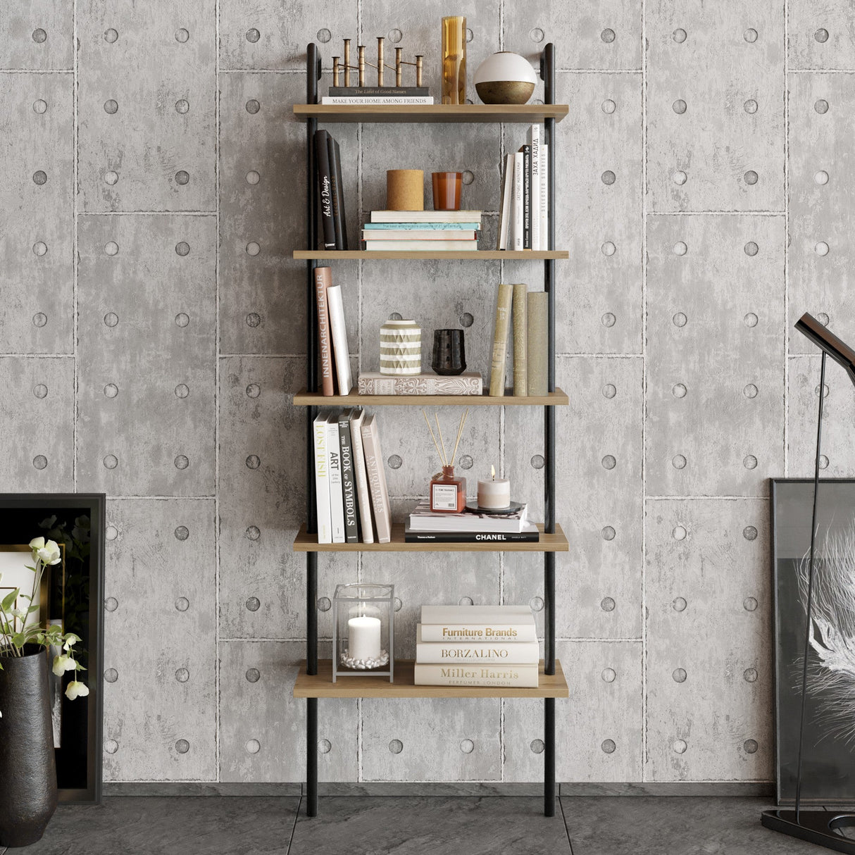 Bibliotecă Paula, Diverse culori, 60x22x174 cm - Nuc - Negru | SKU: 541HDL1306 | Bibliotecă Paula, 60x22x174 cm, varianta Nuc - Negru, produs pentru amenajarea locuinței, disponibil online în România la CasaMob