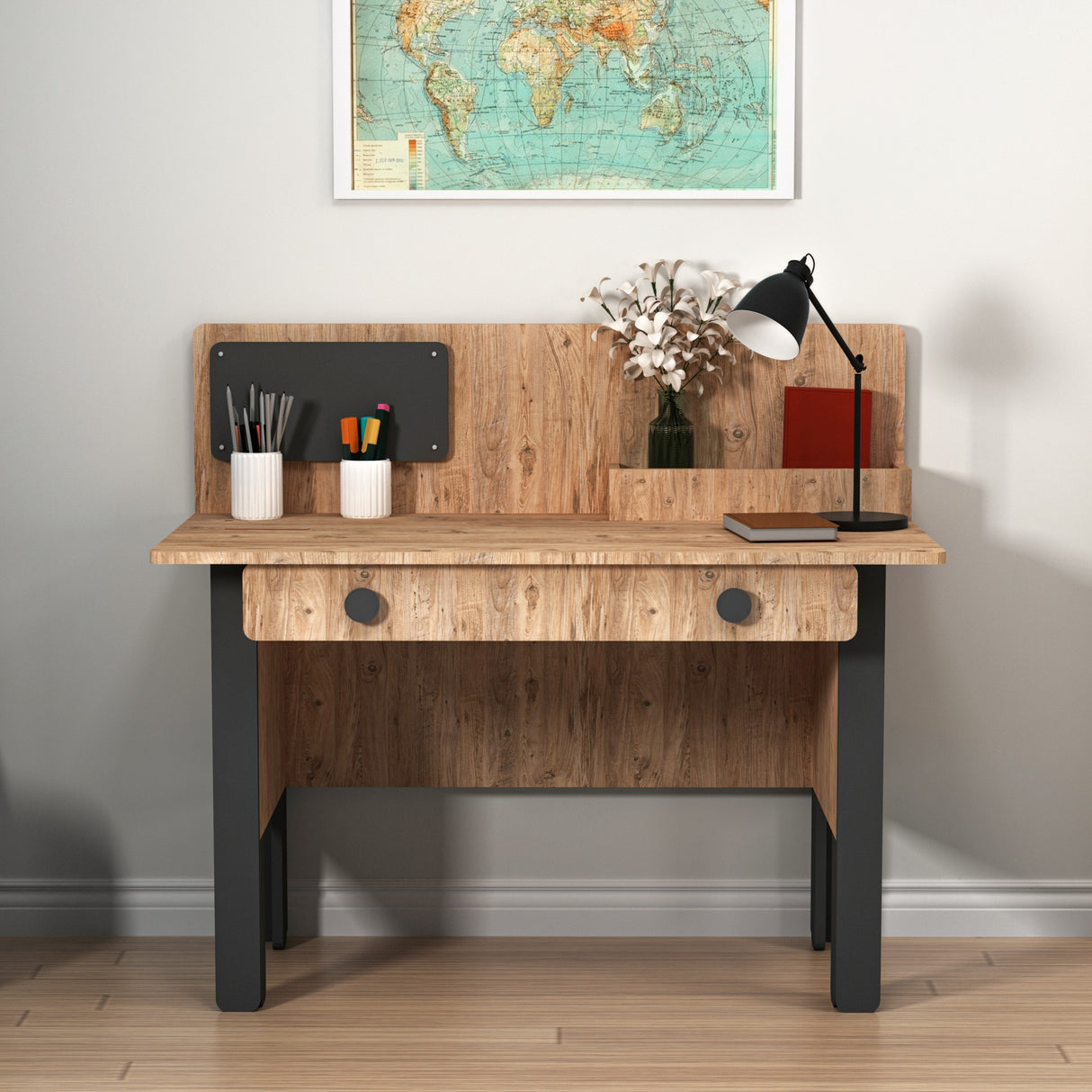 Birou Valerin, Pin atlantic - Antracit, 120x60x106 cm