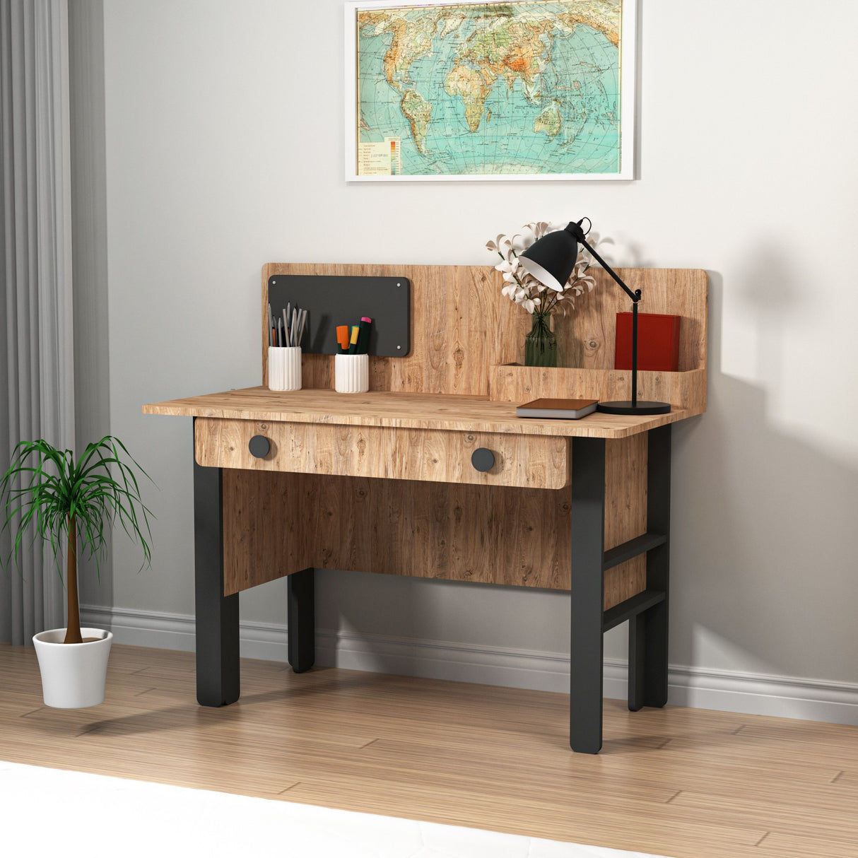 Birou Valerin, Pin atlantic - Antracit, 120x60x106 cm