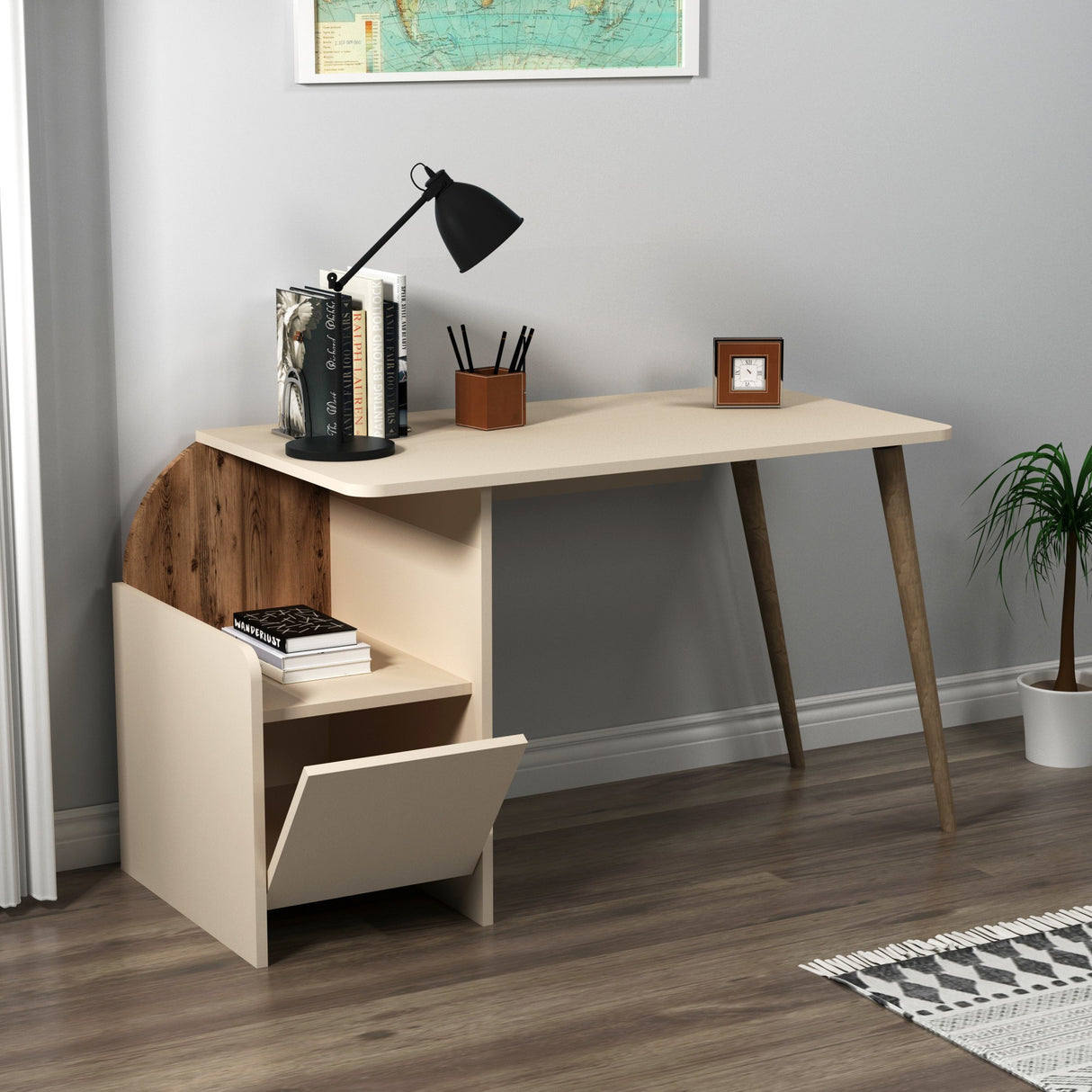 Birou Suave, Light walnut - Bej, 125x60x74 cm
