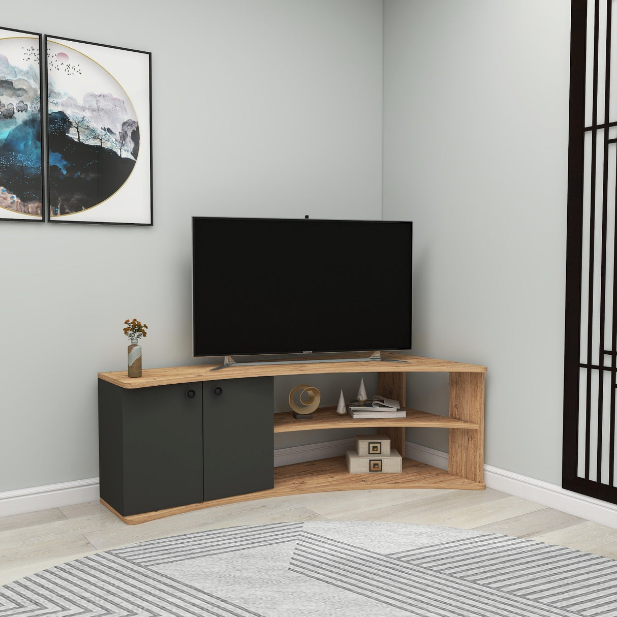 Comodă TV Termera, Pin atlantic - Antracit, 135x68x49 cm