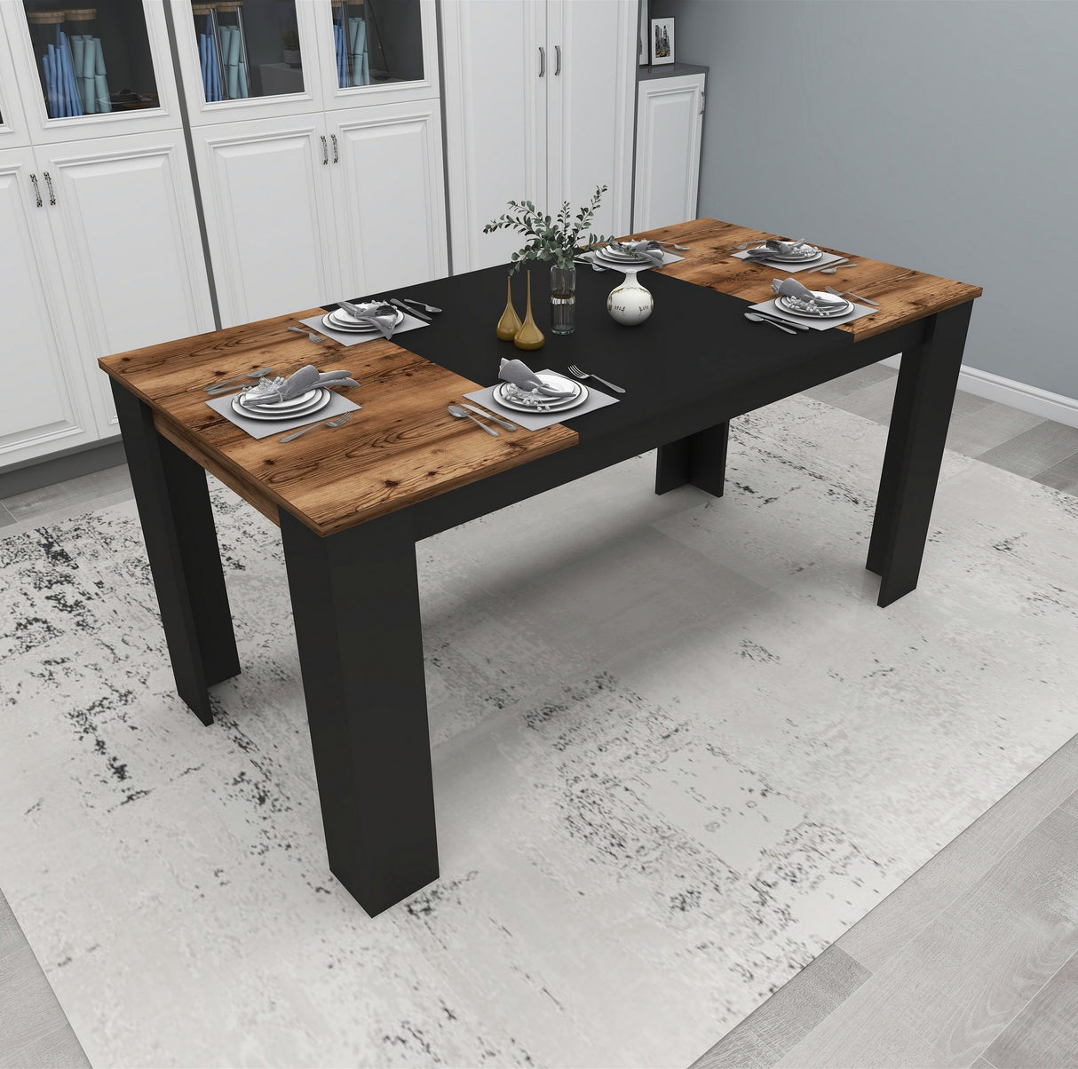 Masă dining Line, Light walnut - Negru, 160x80x77 cm