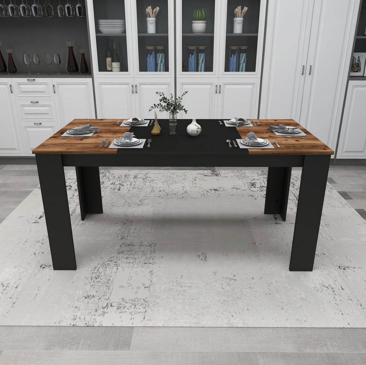 Masă dining Line, Light walnut - Negru, 160x80x77 cm