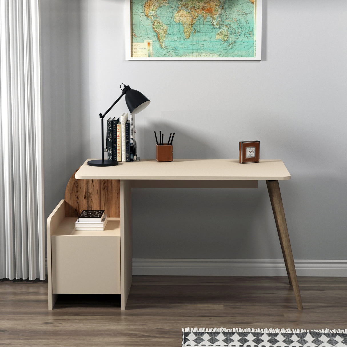 Birou Suave, Light walnut - Bej, 125x60x74 cm