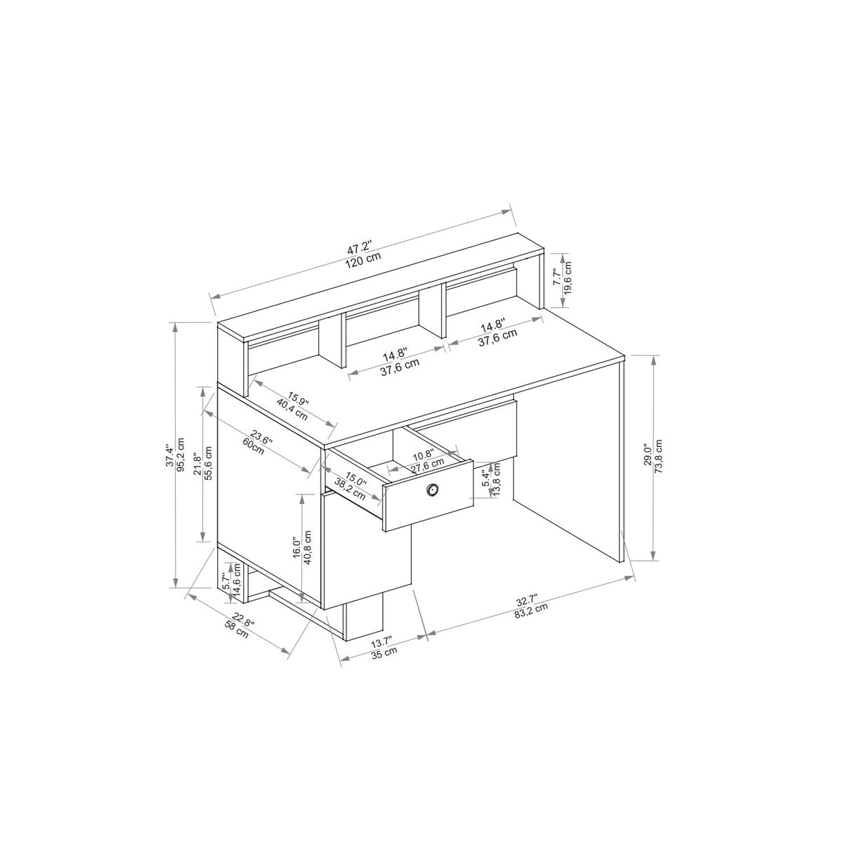 Birou Sneker 120, Pin atlantic - Bej, 120x60x74 cm