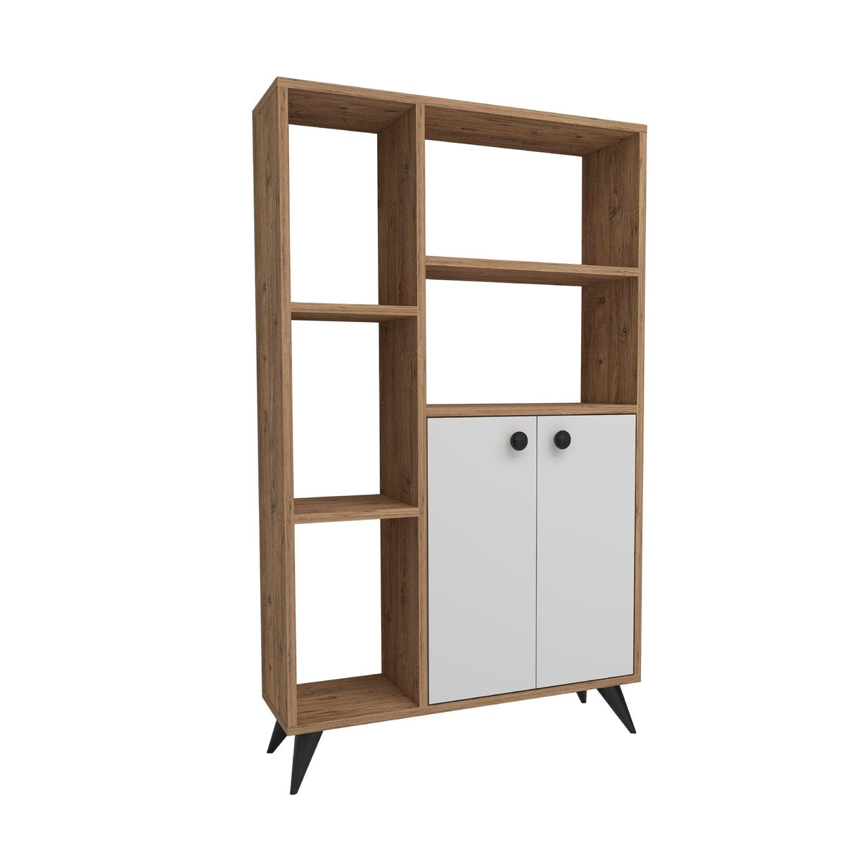 Biblioteca Meldan Stil Scandinav cu 7 Rafturi si 2 Usi, 80x25x135.6 cm - Natur, SKU 550ARN1650