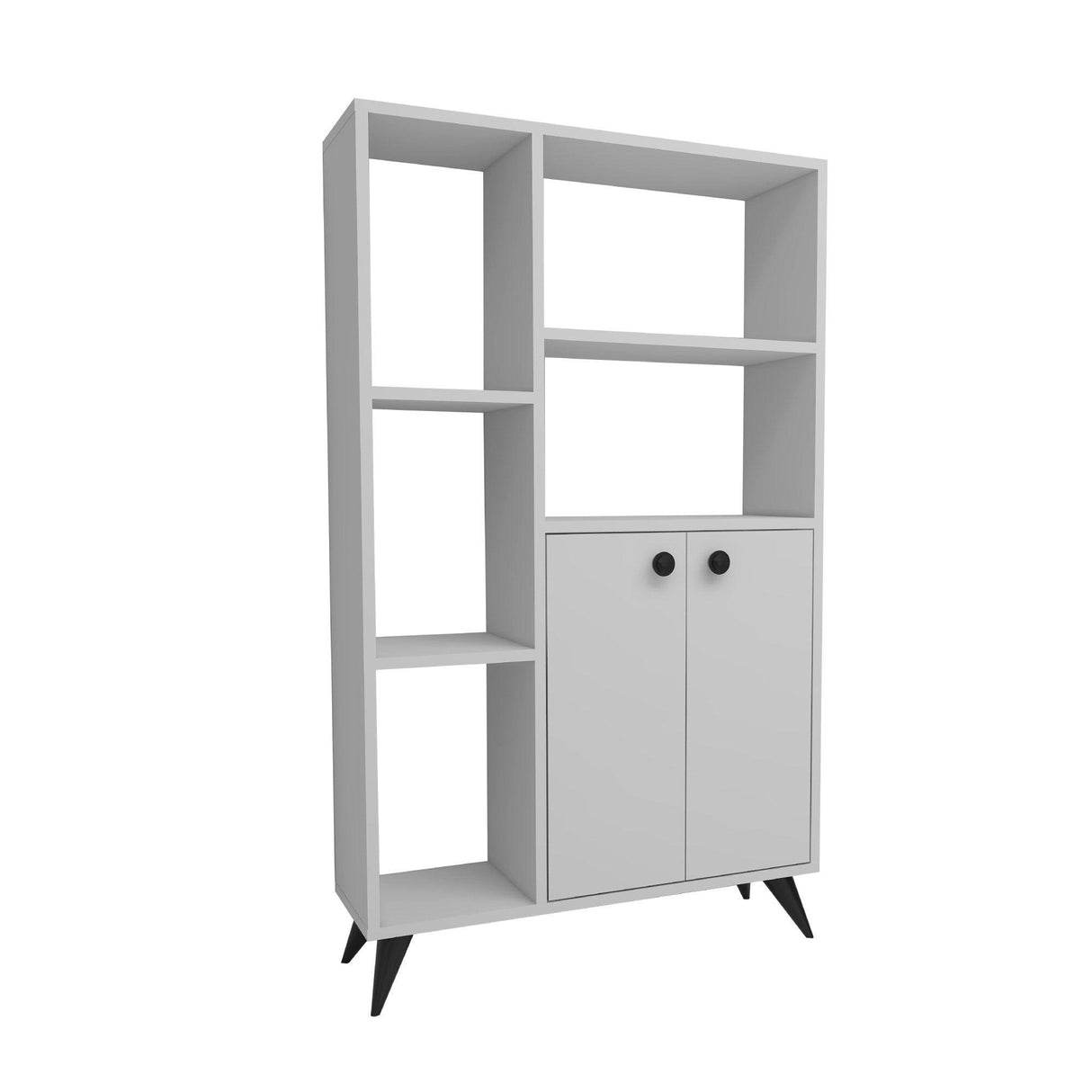 Biblioteca Meldan Stil Scandinav cu 7 Rafturi si 2 Usi, 80x25x135.6 cm - Alb, SKU 550ARN1650