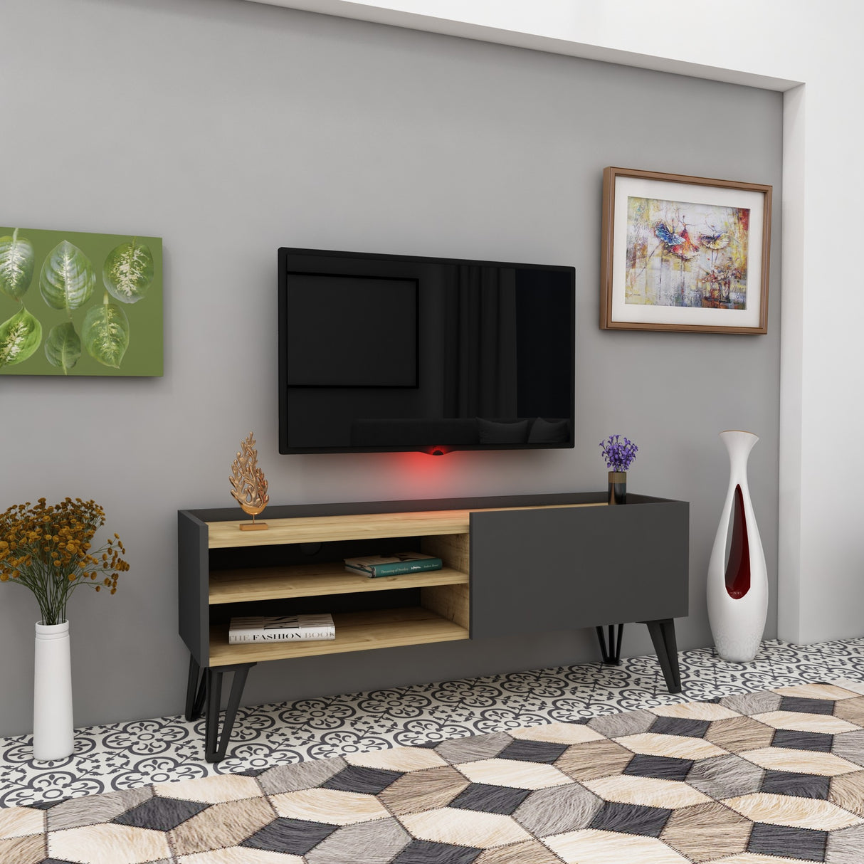 Comodă TV Veronica, Stejar - Antracit, 120x33x50 cm