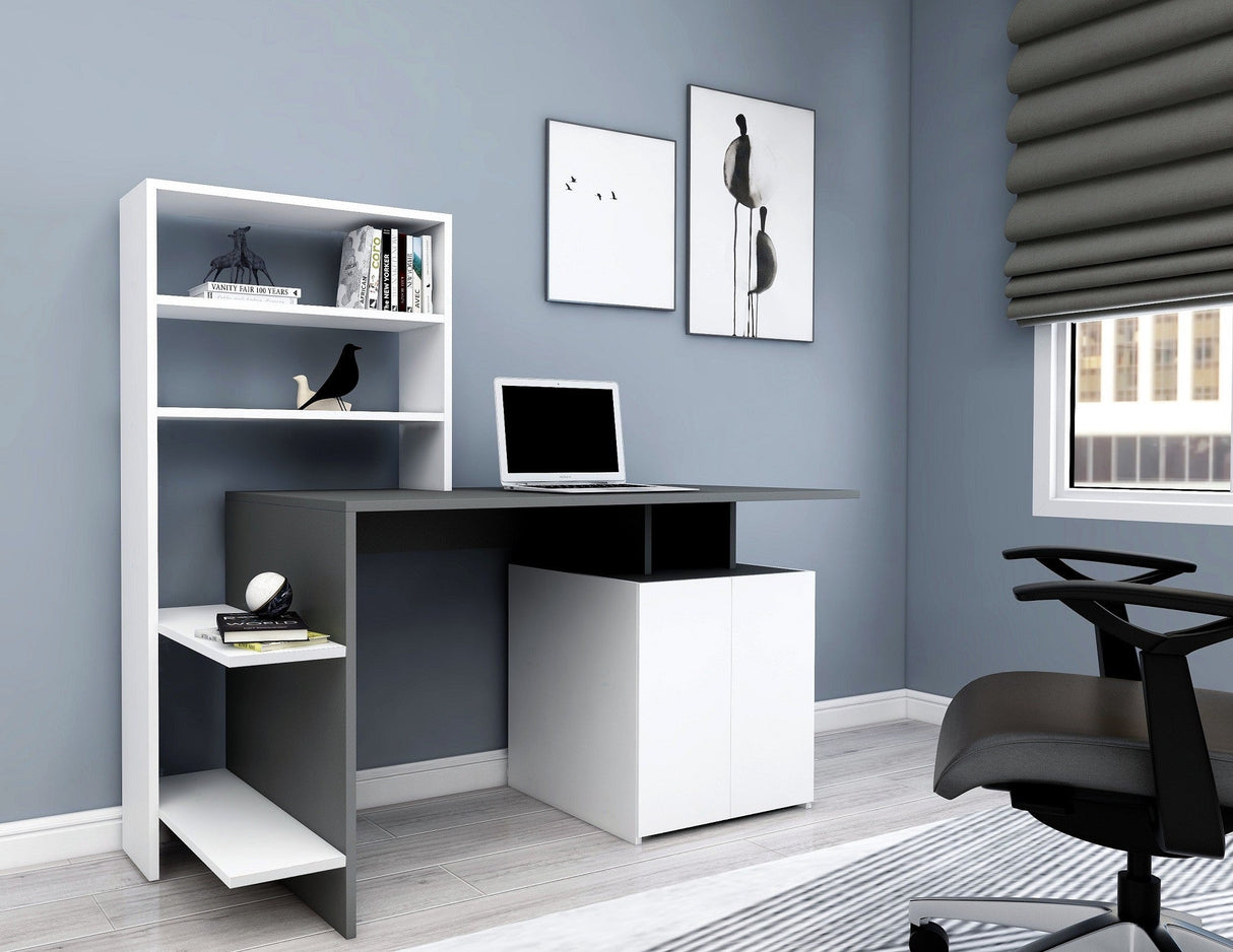 Birou Melis, Diverse culori, 146x60x74 cm - Alb - Antracit | SKU: 550ARN2212 | Birou Melis, 146x60x74 cm, varianta Alb - Antracit, produs pentru amenajarea locuinței, disponibil online în România la CasaMob
