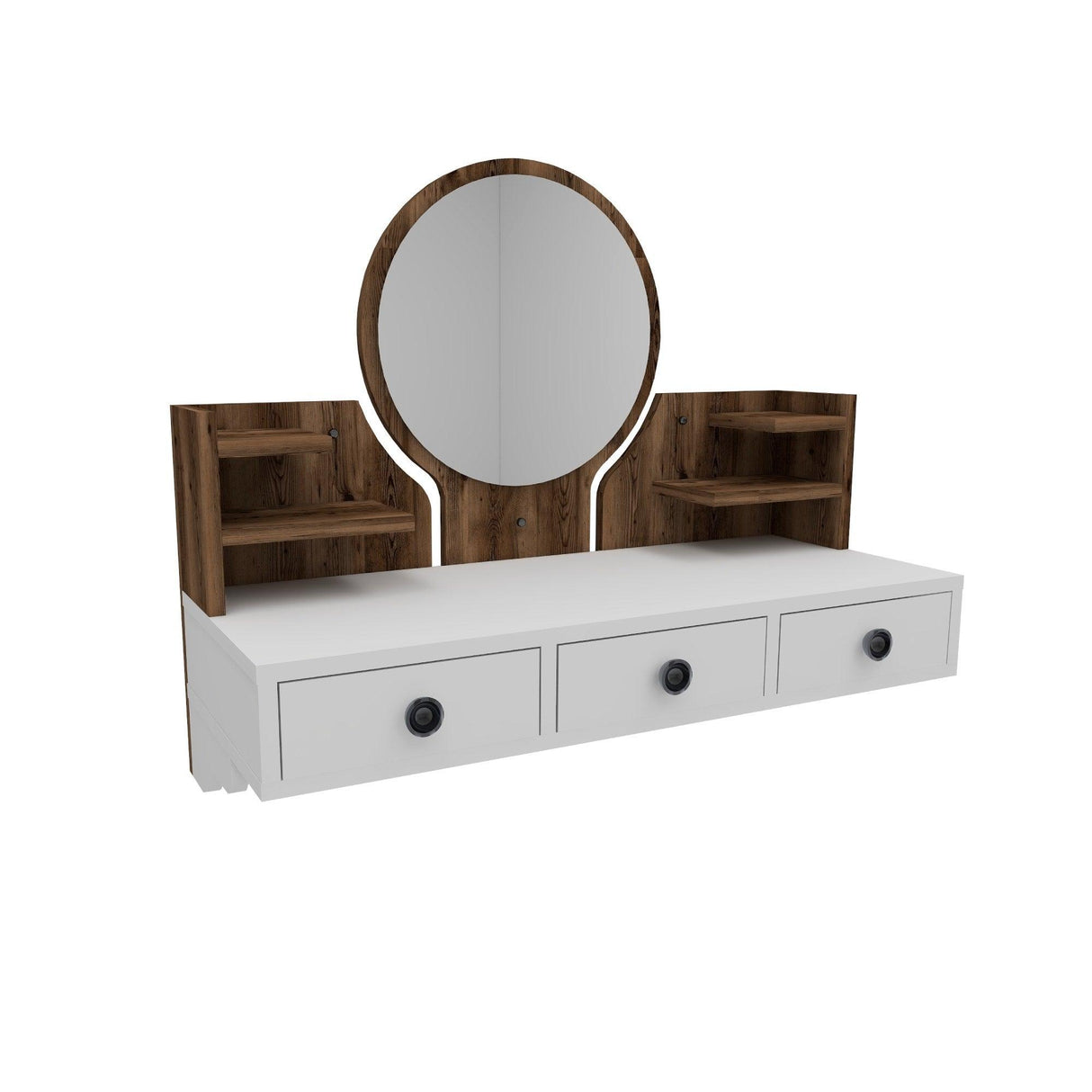 Masa de machiaj Polina cu 3 Sertare si Oglinda, 90 x 75 x 37 cm - Alb de nuc deschis, SKU 550ARN2758