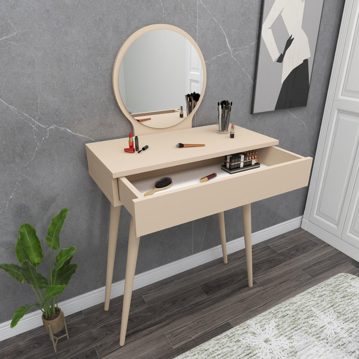 Masa de machiaj Elegant Siena cu Sertar si cu Oglinda, 72 x 130 x 35 cm - Bej, SKU 550ARN2774