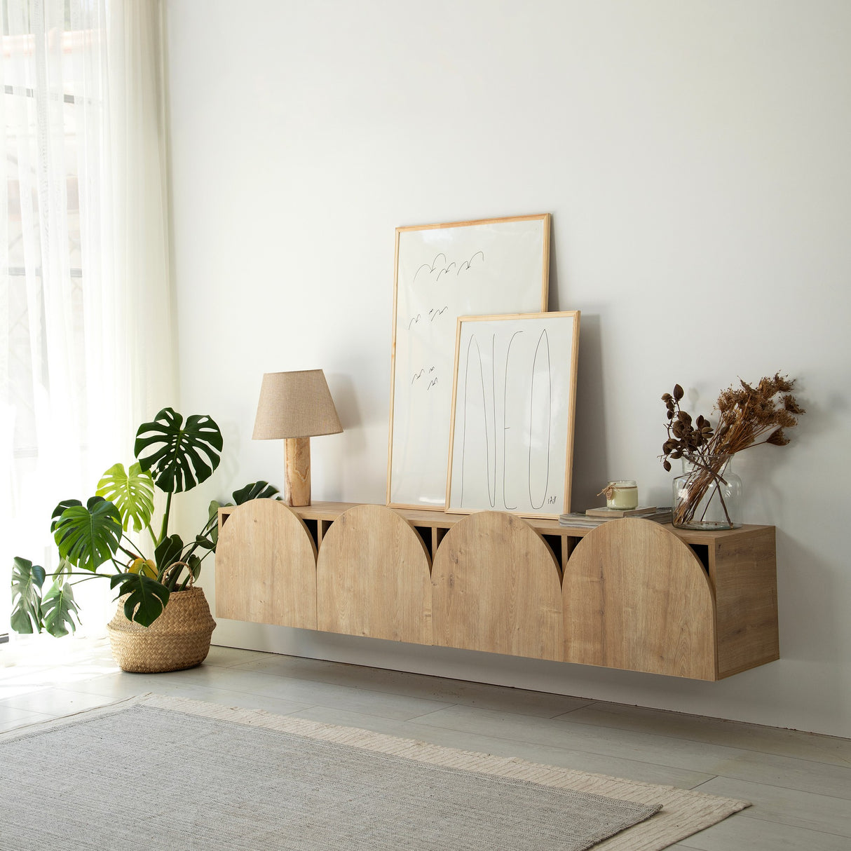 Comodă TV Mesta - Sapphire Oak, Stejar, 180x35x35 cm