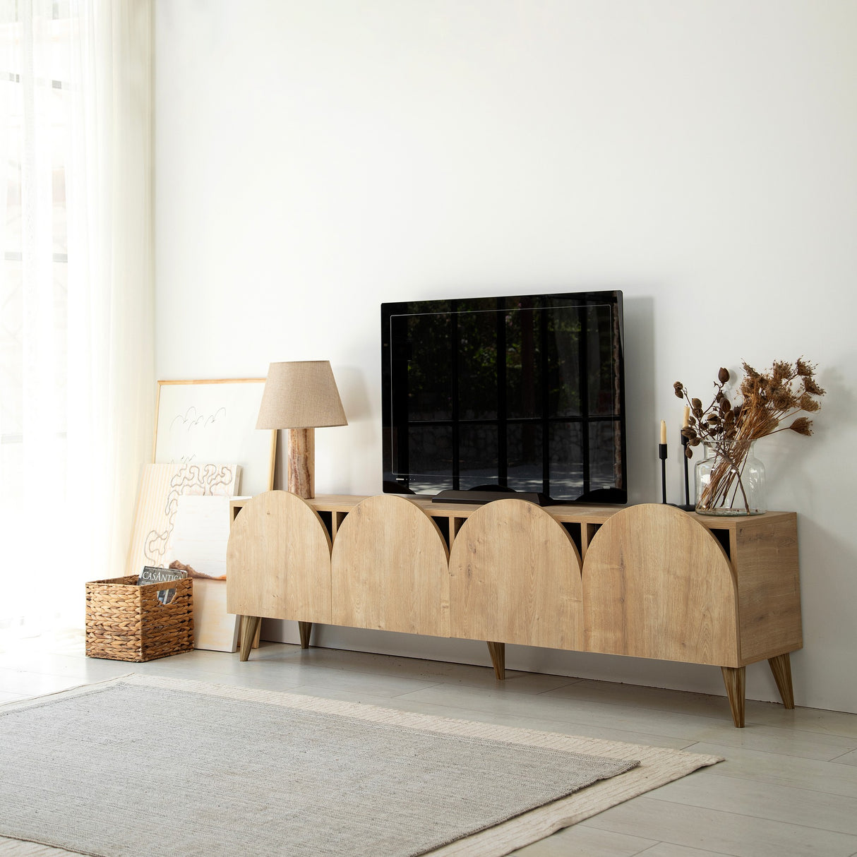 Comodă TV Mesta - Sapphire Oak v2, Stejar, 180x35x50 cm
