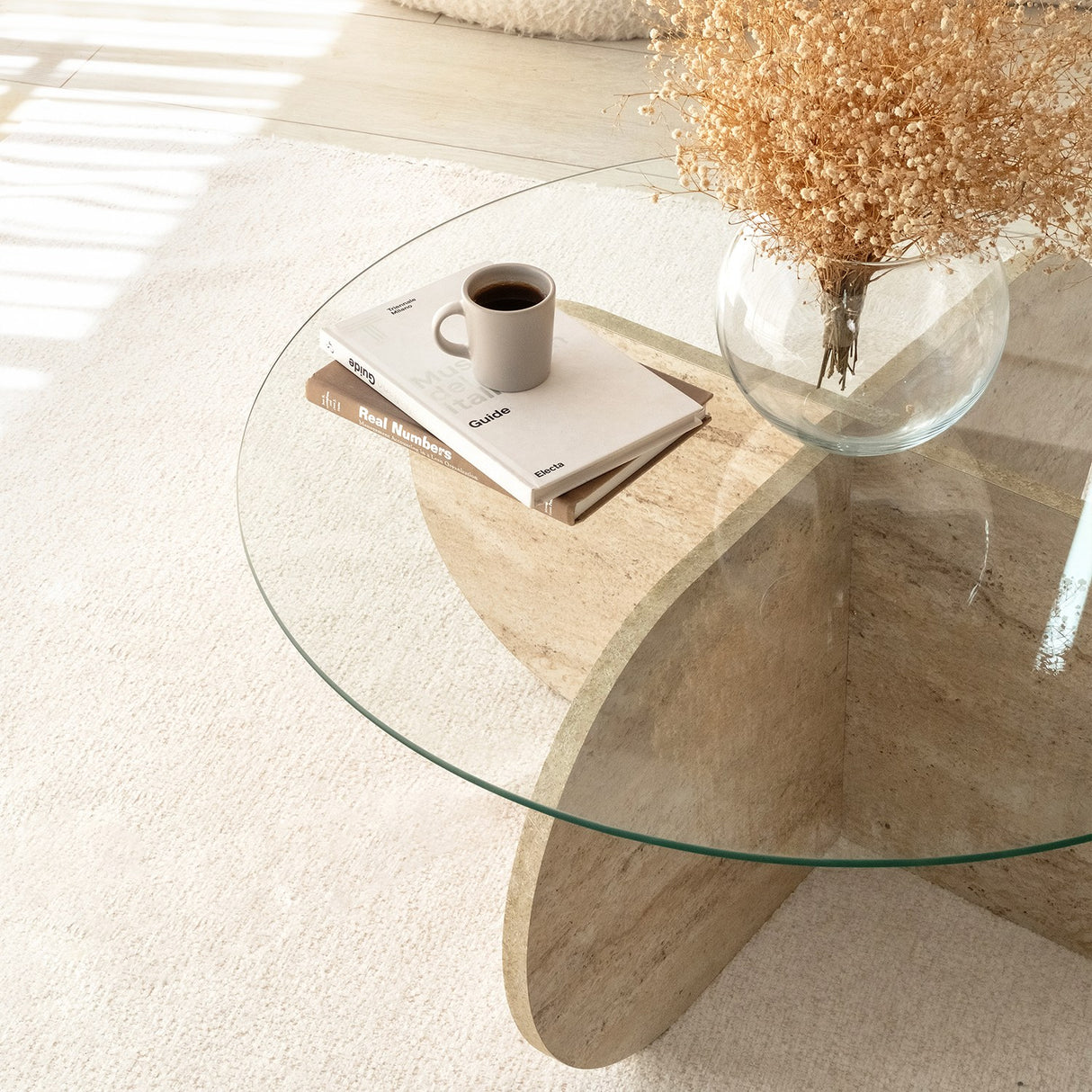 Măsuță de cafea Bubble - Transparent, Travertin, Ø75x35 cm