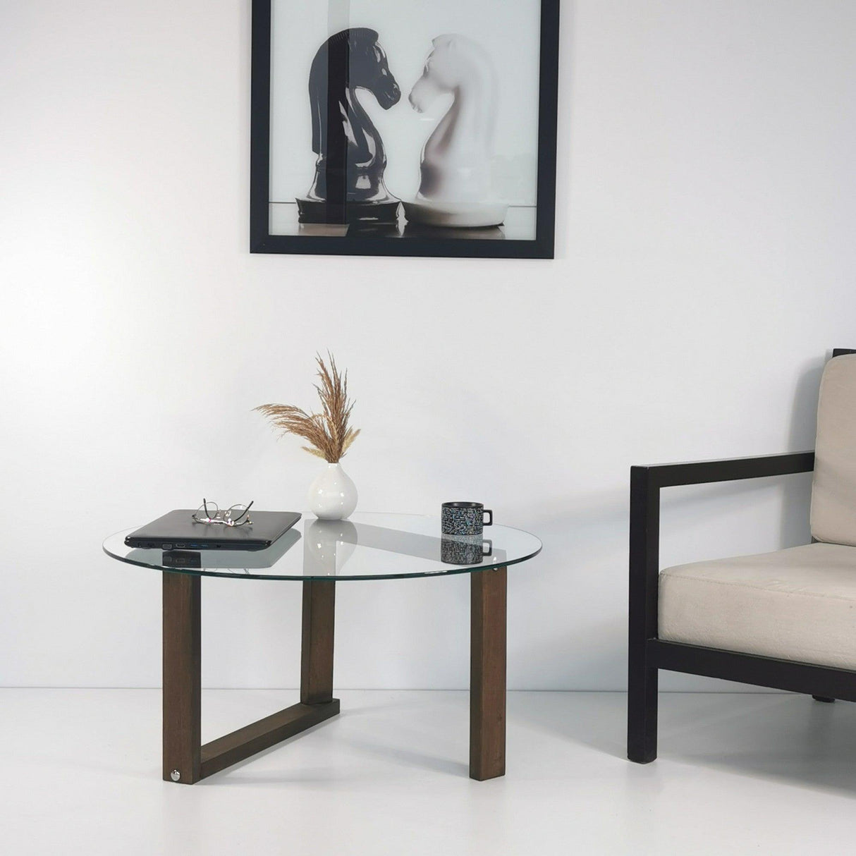 Masuta de cafea Yuvarlak Cam Orta Sehpa S300, Nuc, 80x41x80 cm