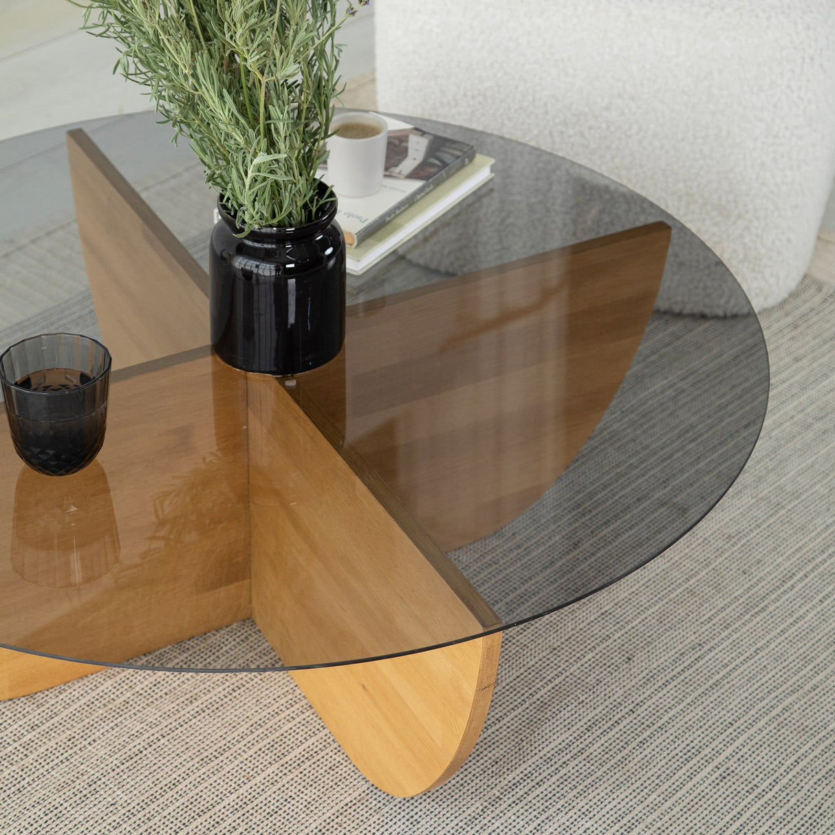 Măsuță de cafea Lily Wood - Fume, Oak, Stejar, 90x90x30 cm