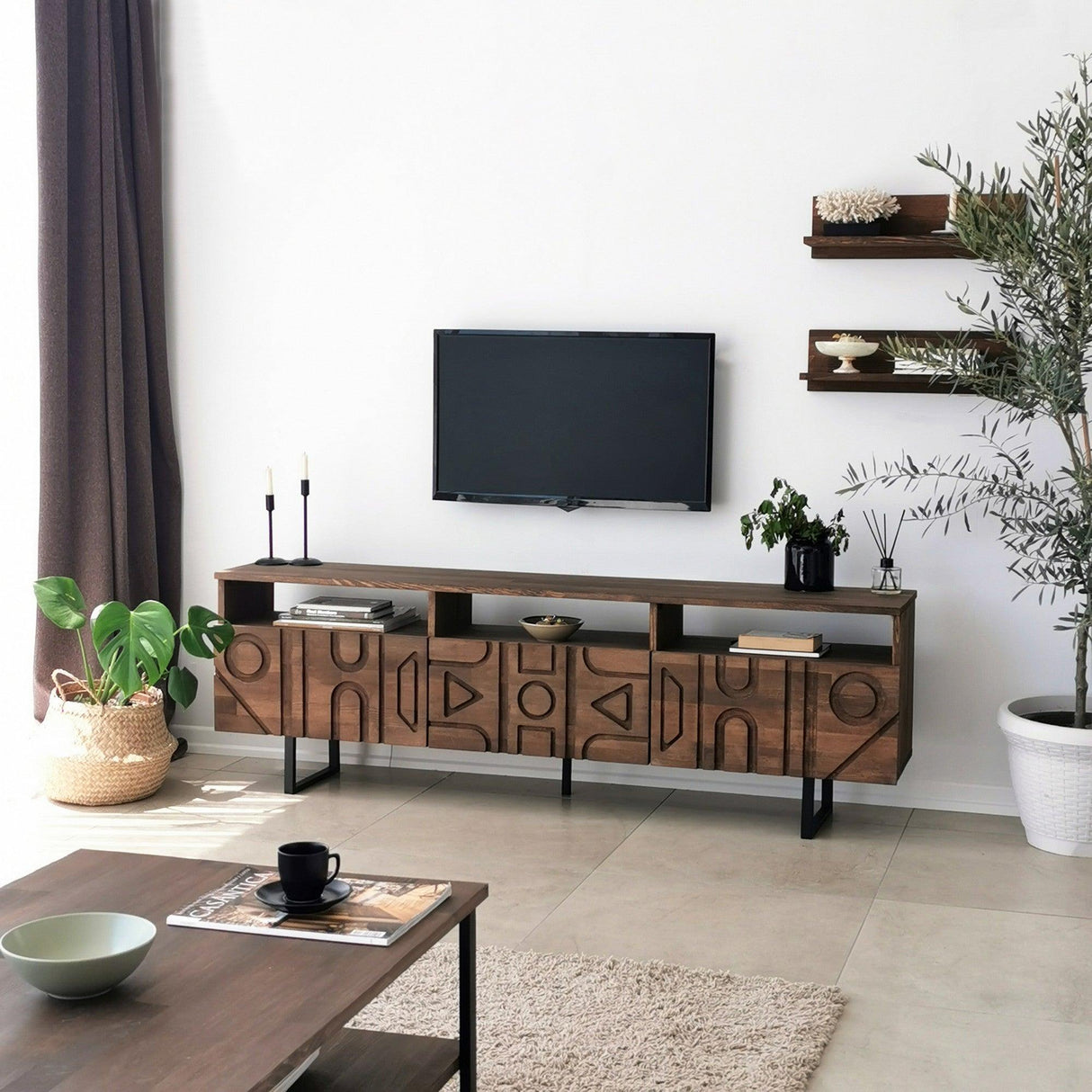 Comoda TV Aristo - Walnut, Nuc, 3 piese