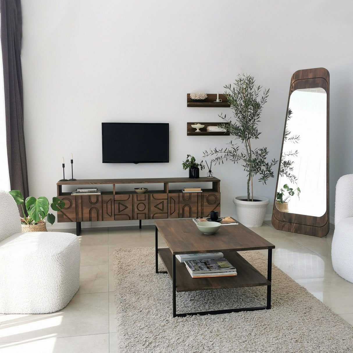 Comoda TV Aristo - Walnut, Nuc, 3 piese