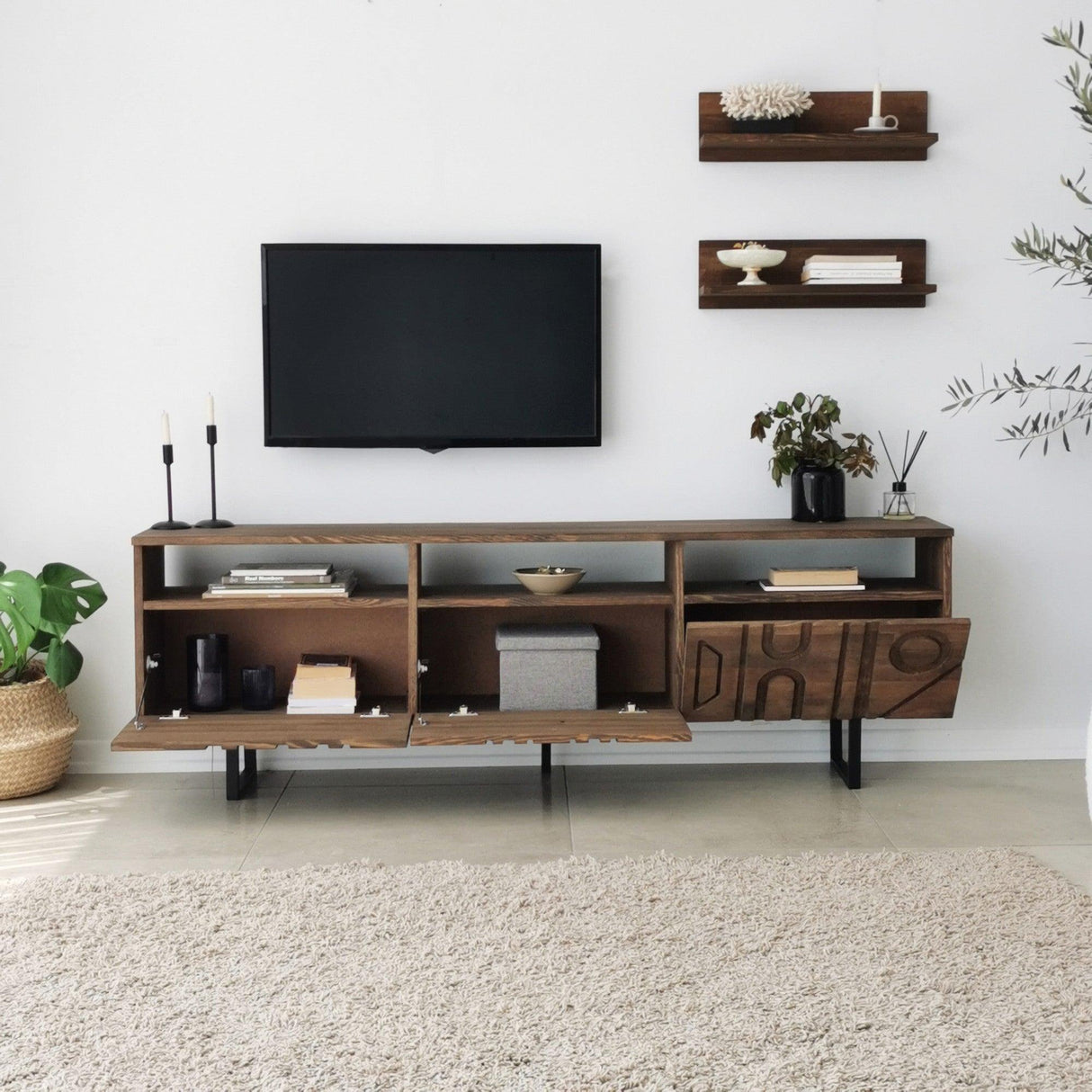 Comoda TV Aristo - Walnut, Nuc, 3 piese