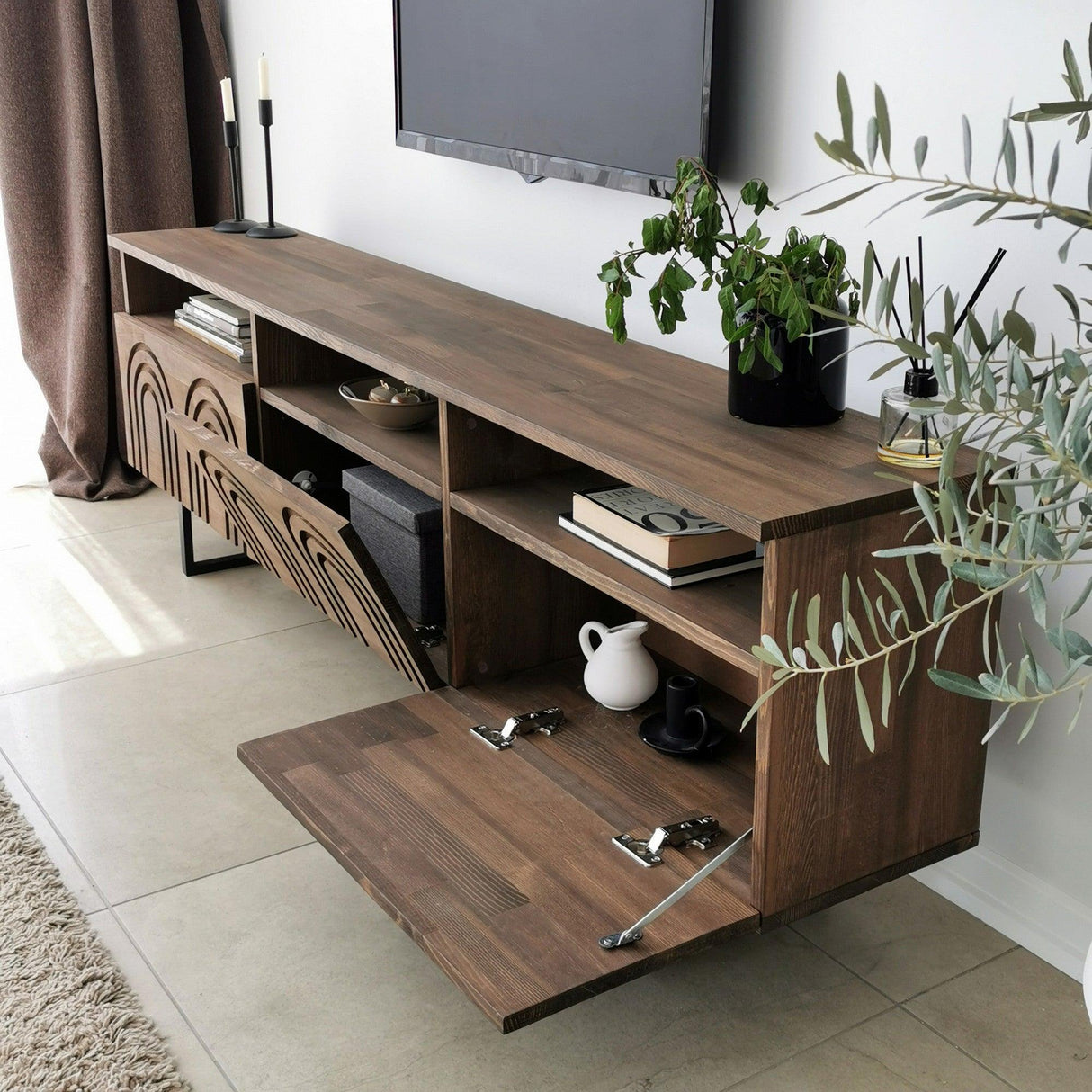Comoda TV Helen - Walnut, Nuc, 50x12x15 cm