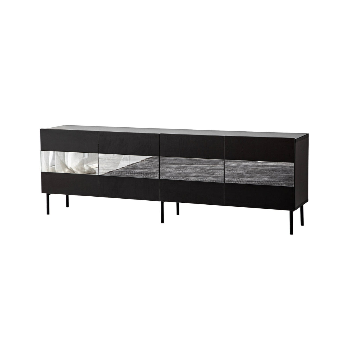 Comodă TV Leon, Diverse culori, 180x35x59 cm - Negru - Fumuriu | SKU: 552NOS1528 | Comodă TV Leon, 180x35x59 cm, varianta Negru - Fumuriu, produs pentru amenajarea locuinței, disponibil online în România la CasaMob