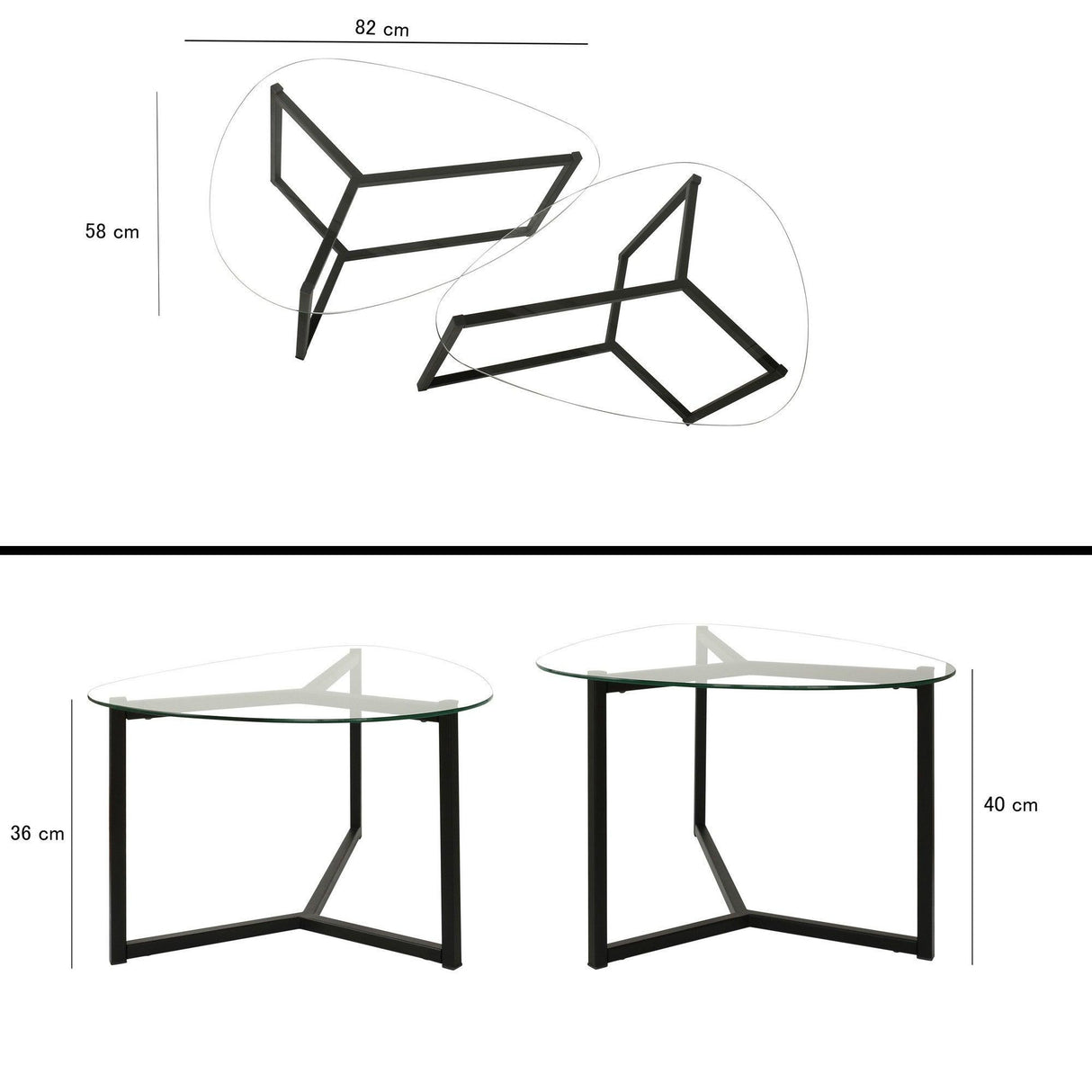Set masuta de cafea Bellisimo - Black, Negru mat, 82x40x58 cm