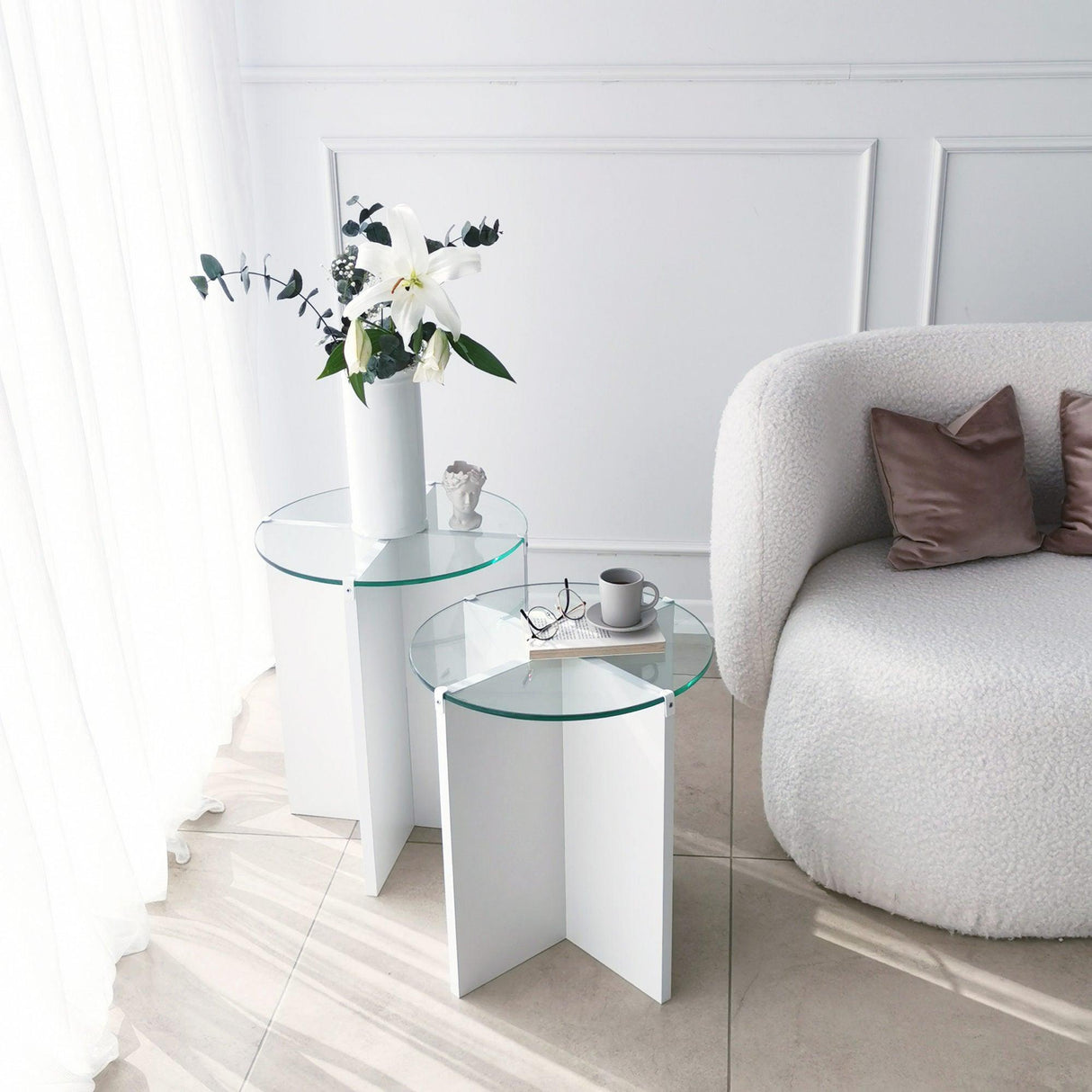 Măsuță de cafea Lily, Diverse culori, Diverse configurații, Diverse dimensiuni - Alb - Ø40x45 cm - 2 bucăți | SKU: 552NOS2245 | Măsuță de cafea Lily, varianta Alb - Ø40x45 cm - 2 bucăți, produs pentru amenajarea locuinței, disponibil online în România la CasaMob