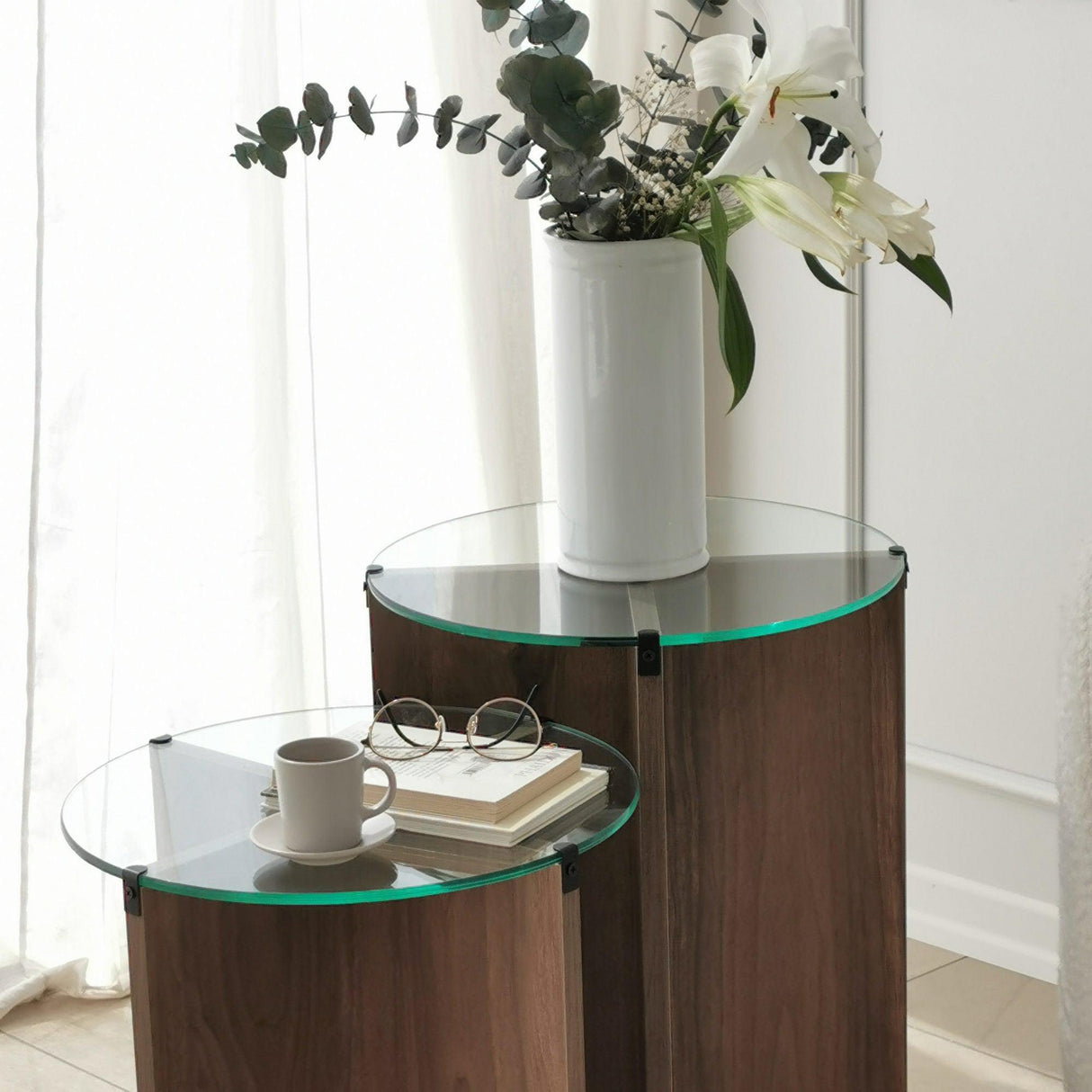Măsuță de cafea Lily, Diverse culori, Diverse configurații, Diverse dimensiuni - Nuc - Ø40x45 cm - 2 bucăți | SKU: 552NOS2246 | Măsuță de cafea Lily, varianta Nuc - Ø40x45 cm - 2 bucăți, produs pentru amenajarea locuinței, disponibil online în România la CasaMob