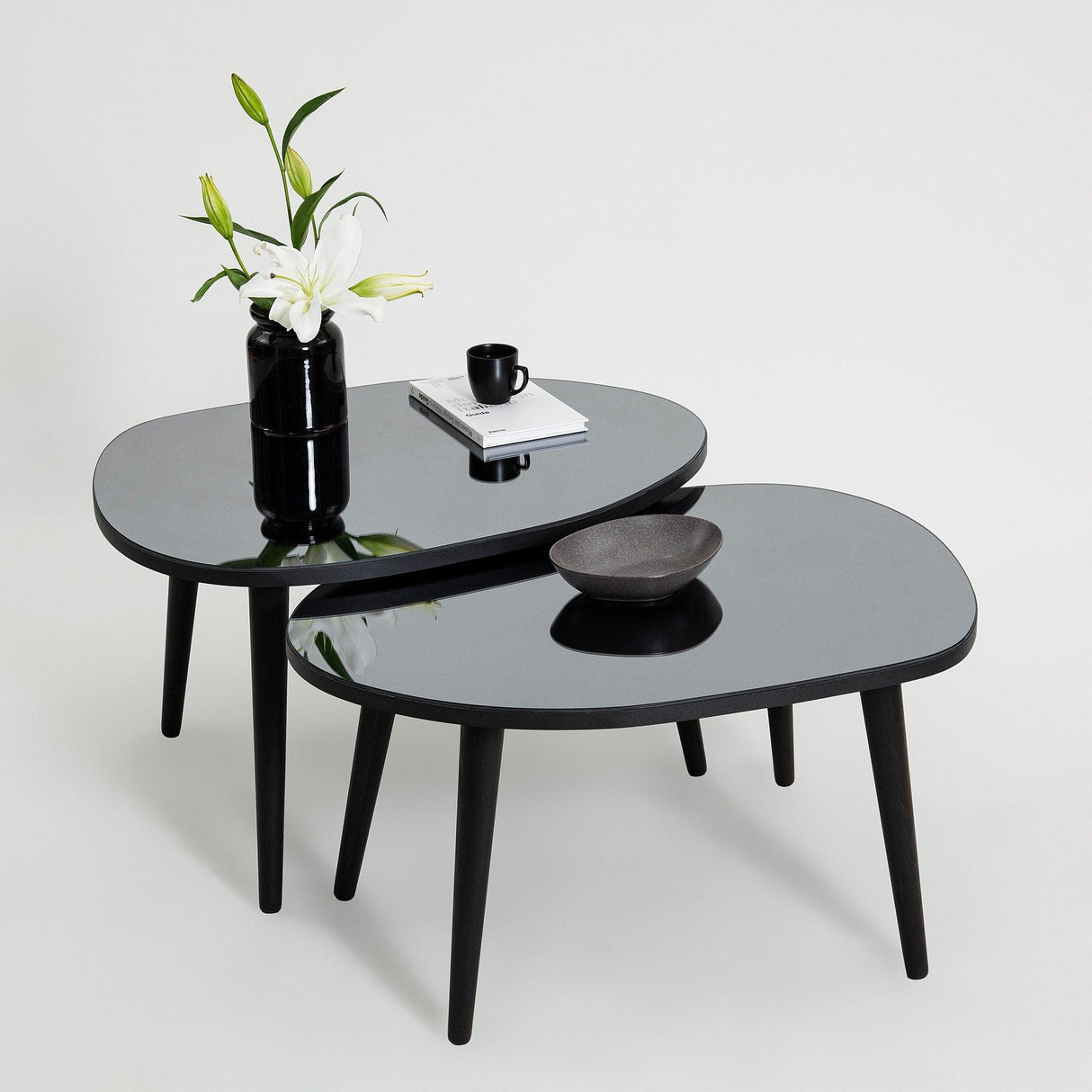 Set Masuta de Cafea Gusto 2 bucati cu Sticla Securizata, 75 x 38 x 55 cm - Fumul Negru, SKU 552NOS2276