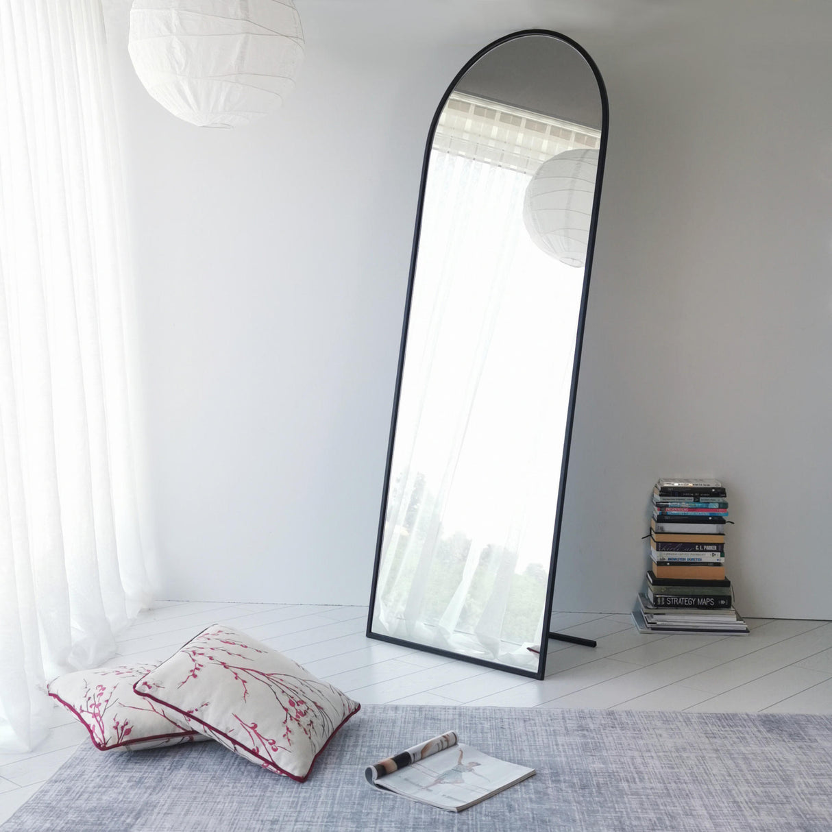 Oglindă mare Portal, Negru mat, 65x2x180 cm