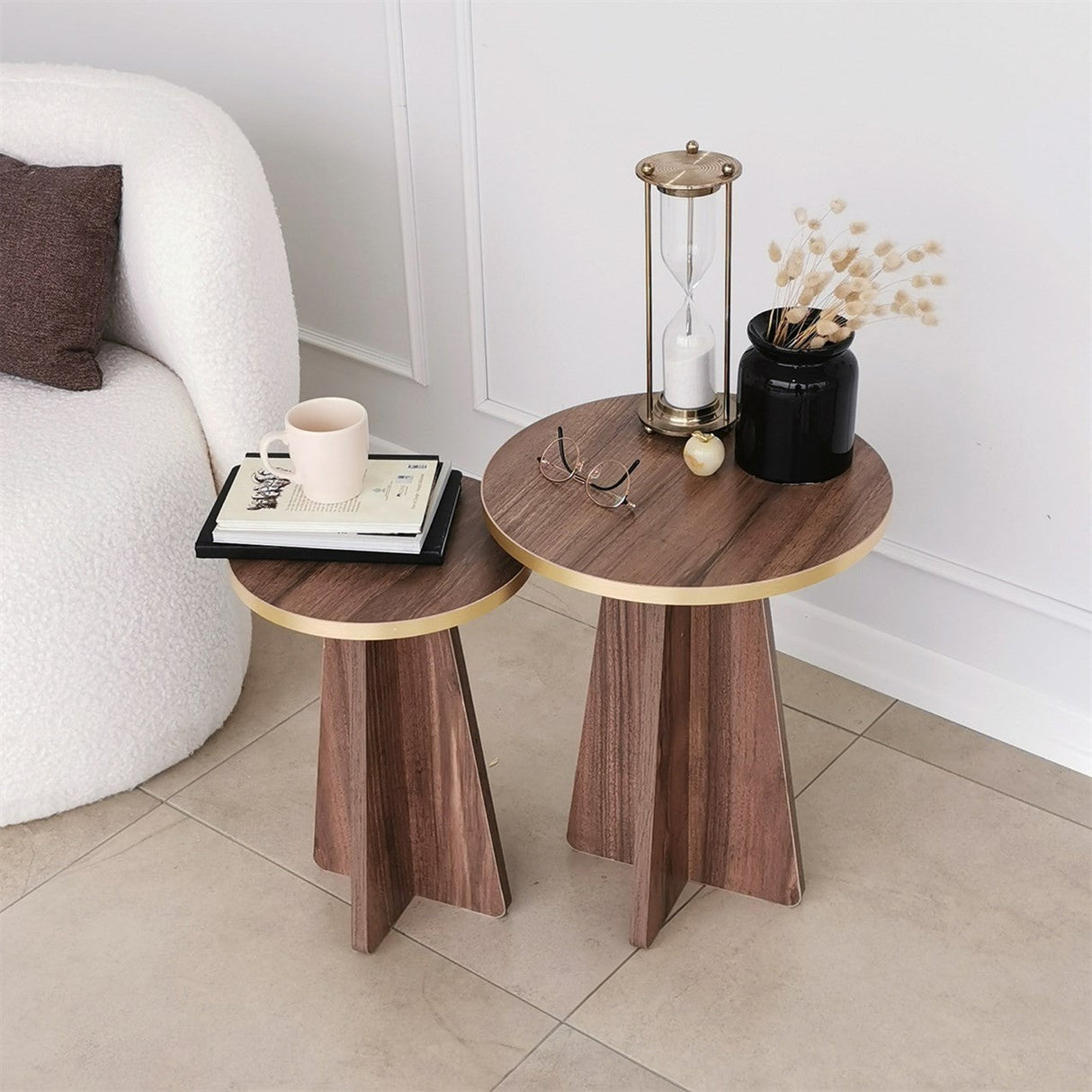 Măsuță de cafea Mushroom 2, Diverse culori, 40x40x50 cm - Auriu - Nuc | SKU: 552NOS2374 | Măsuță de cafea Mushroom 2, 40x40x50 cm, varianta Auriu - Nuc, produs pentru amenajarea locuinței, disponibil online în România la CasaMob