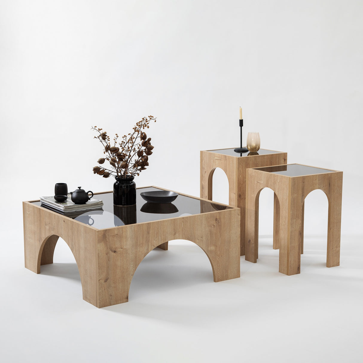 Măsuță de cafea Seine Set - Dark Grey, Sapphire Oak, Gri închis - Stejar