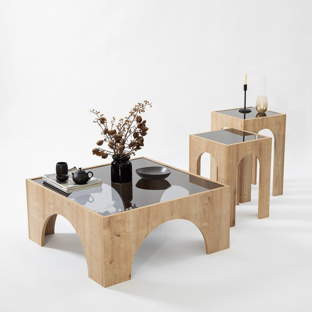 Măsuță de cafea Seine Set - Dark Grey, Sapphire Oak, Gri închis - Stejar
