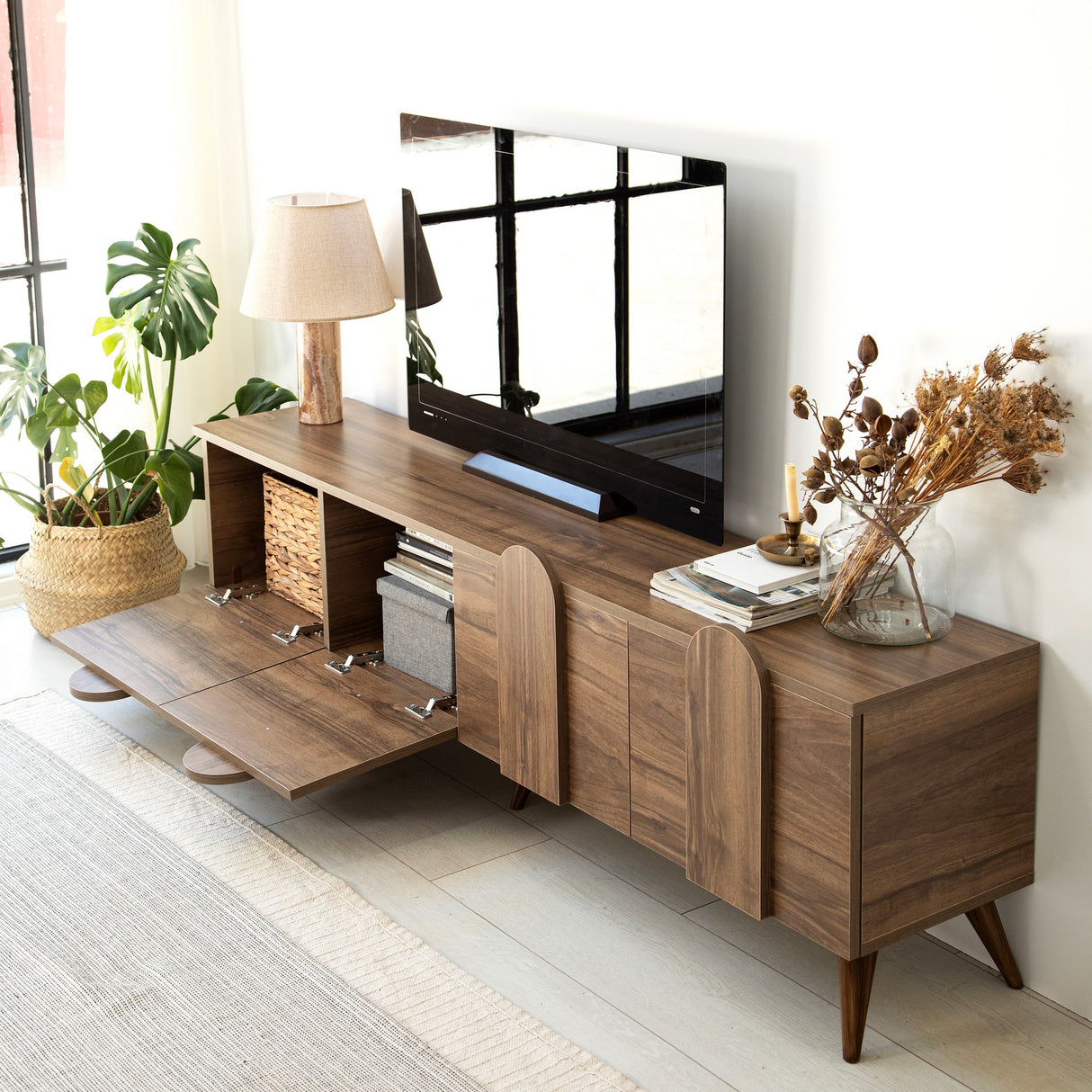Comodă TV New Line v2, Nuc, 180x35x50 cm