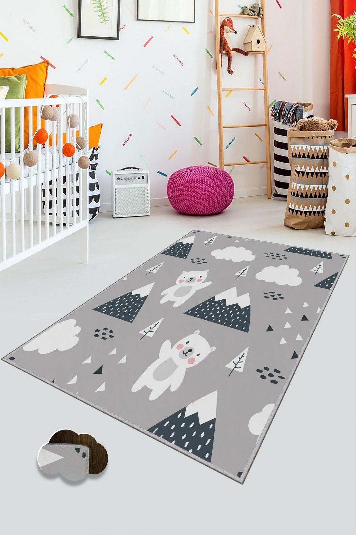 Covor de Copii Cute Panda, Alb - Negru, 80x120 cm