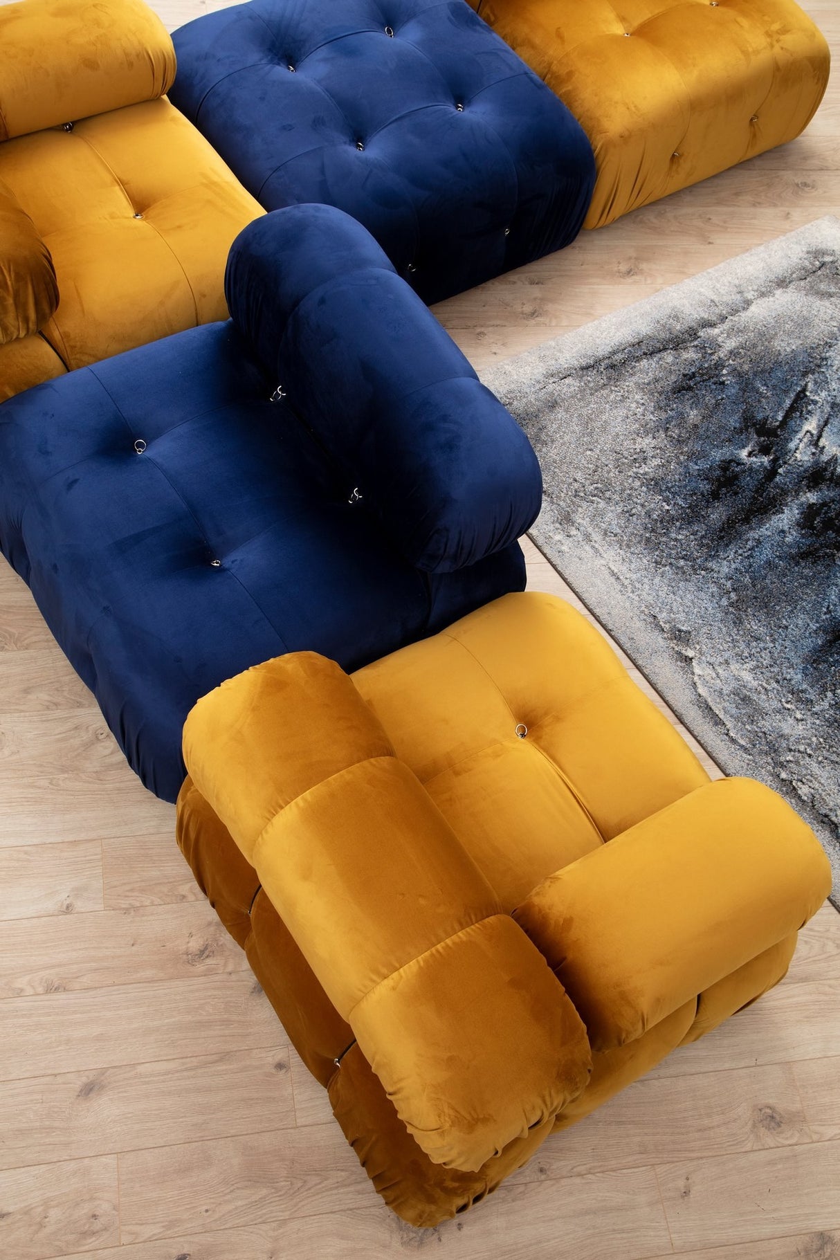 Taburet Bubble Pouffe - Velvet Blue, Albastru, 95x65x45 cm