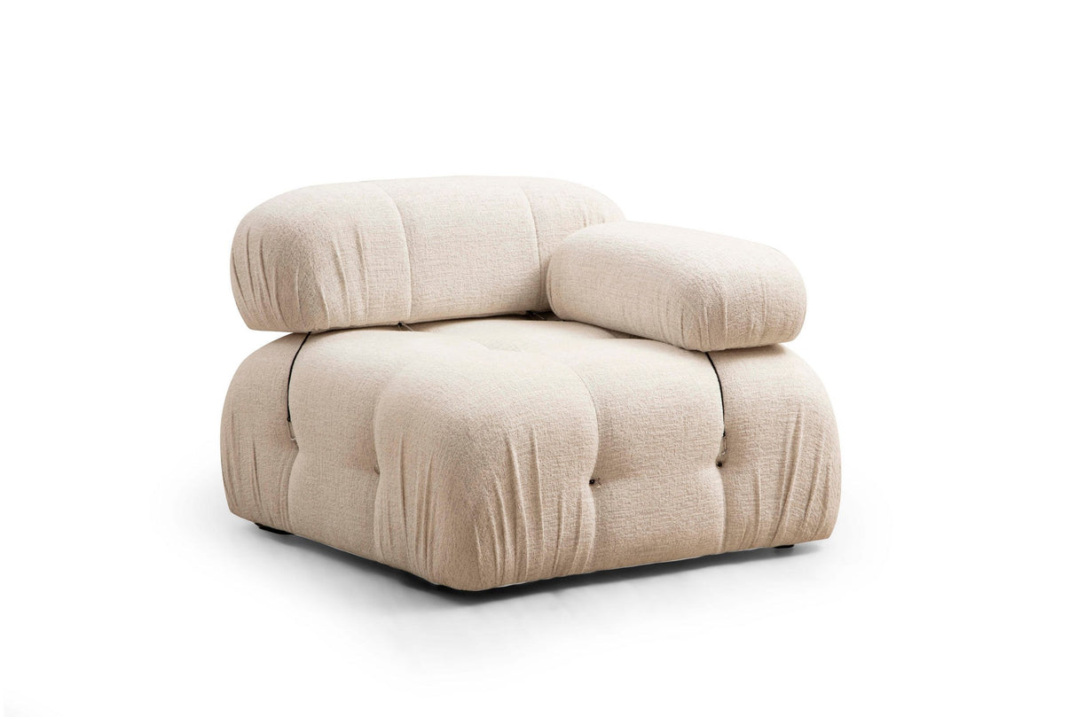 Canapea fixă 3 locuri Bubble (L1-O1-1R) - Bouclette, Crem, 95x65x75 cm