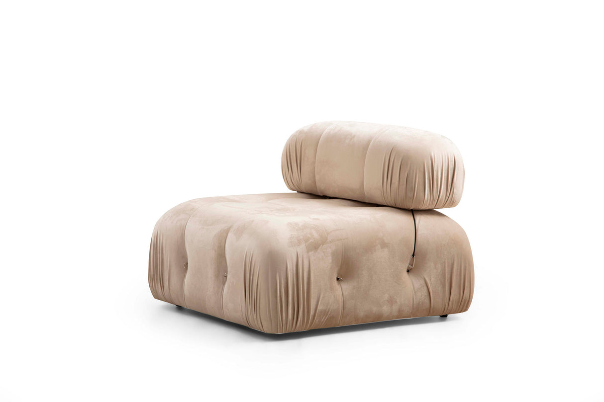Canapea fixă 3 locuri Bubble (L1-O1-1R) - Velvet, Crem, 95x65x75 cm