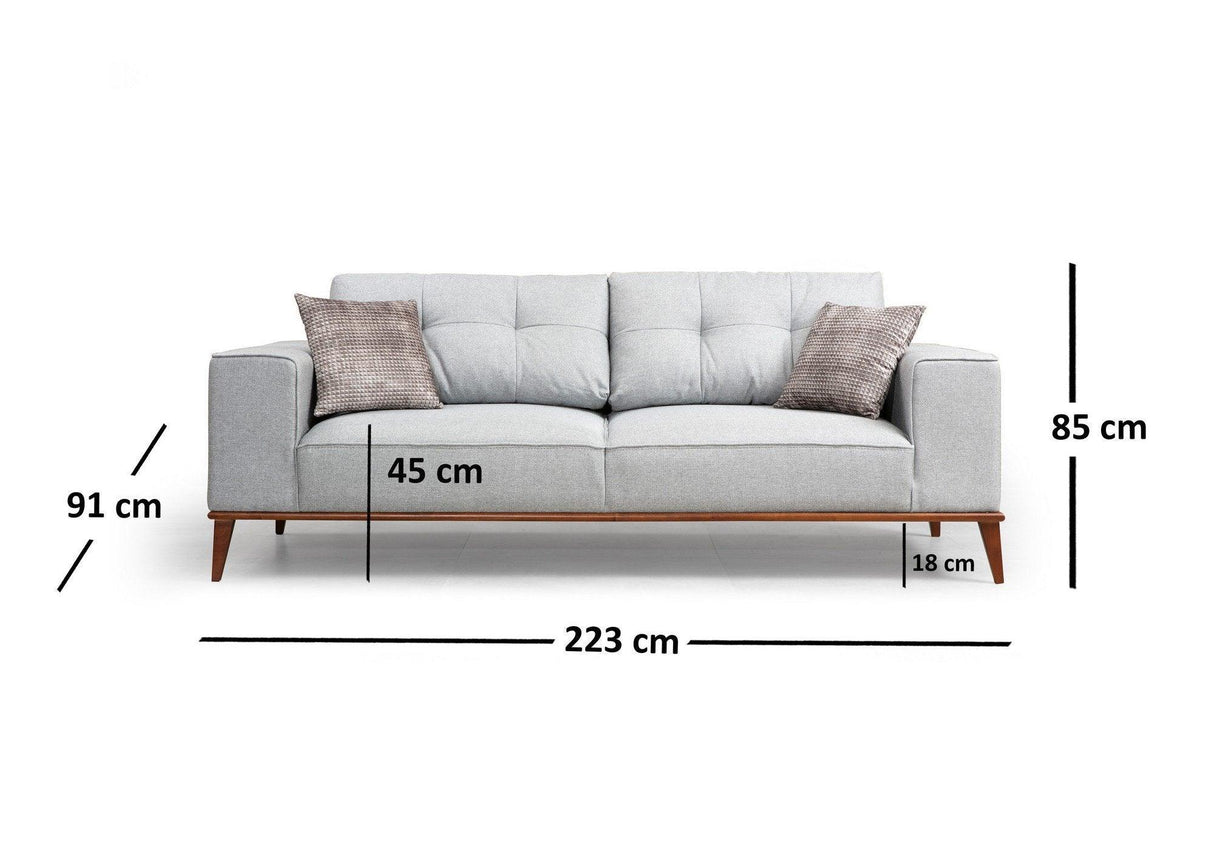 Canapea Fixa cu 3 Locuri Bellisimo, Gri, 223 x 85 x 91 cm